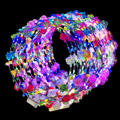 QSJQllo front packaging showing 50 LED flower crowns for events