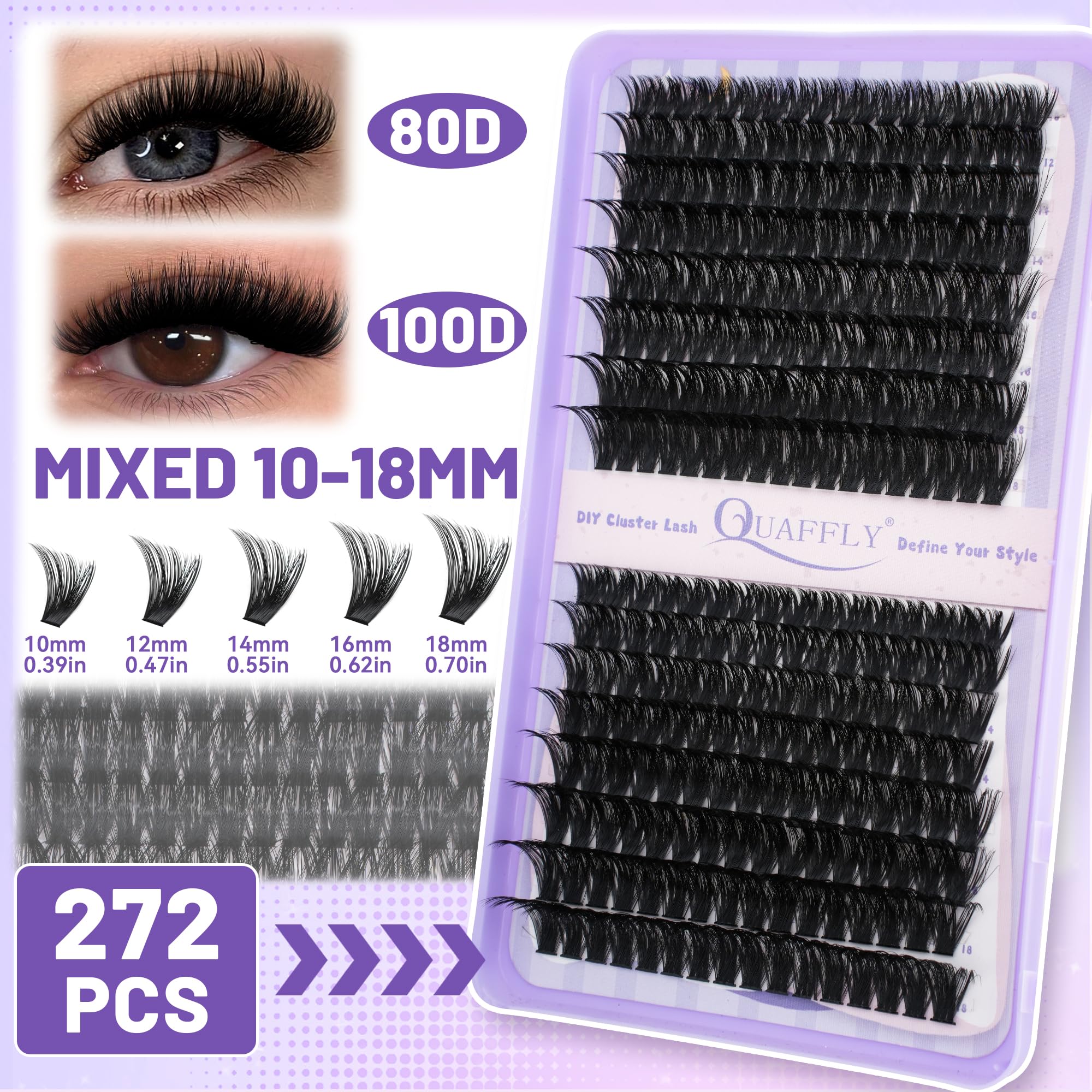 QUAFFLY model application demo illustrating quick placement and finished lash effect
