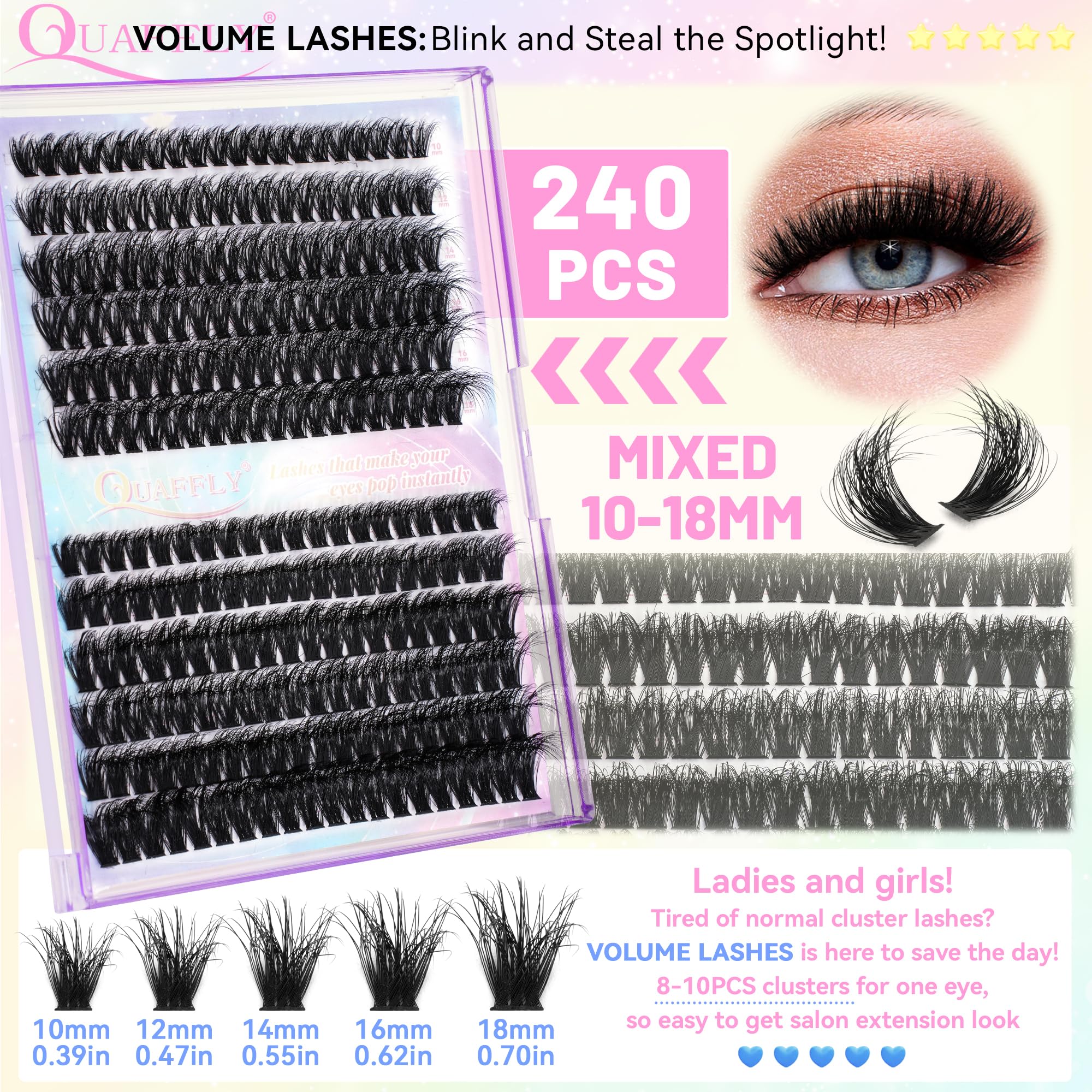 QUAFFLY model wearing spike lashes showing bold eye impact