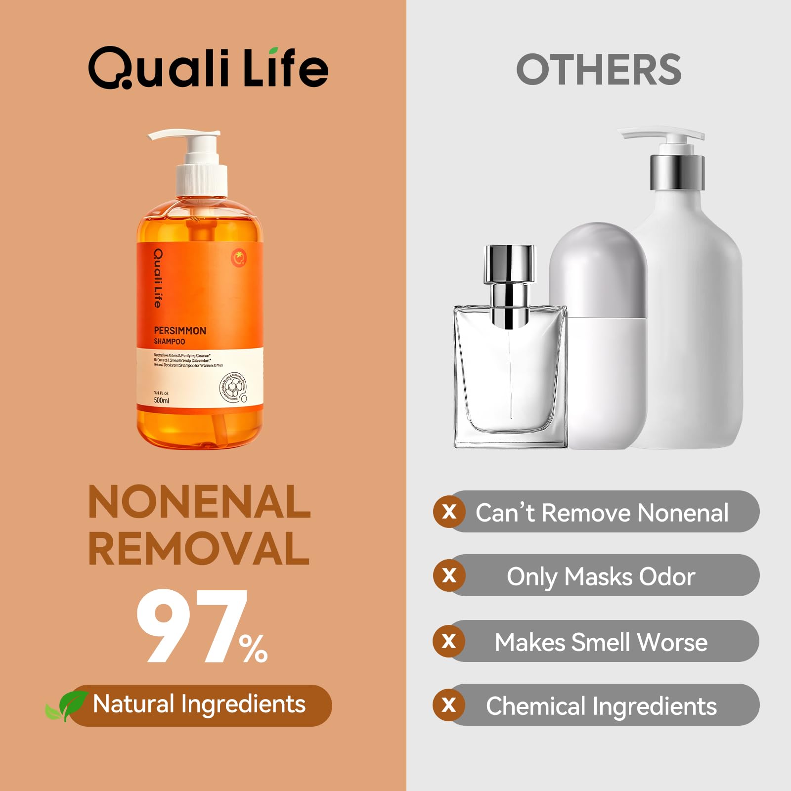 QualiLife before and after hair photo showing reduced oil and shinier finish