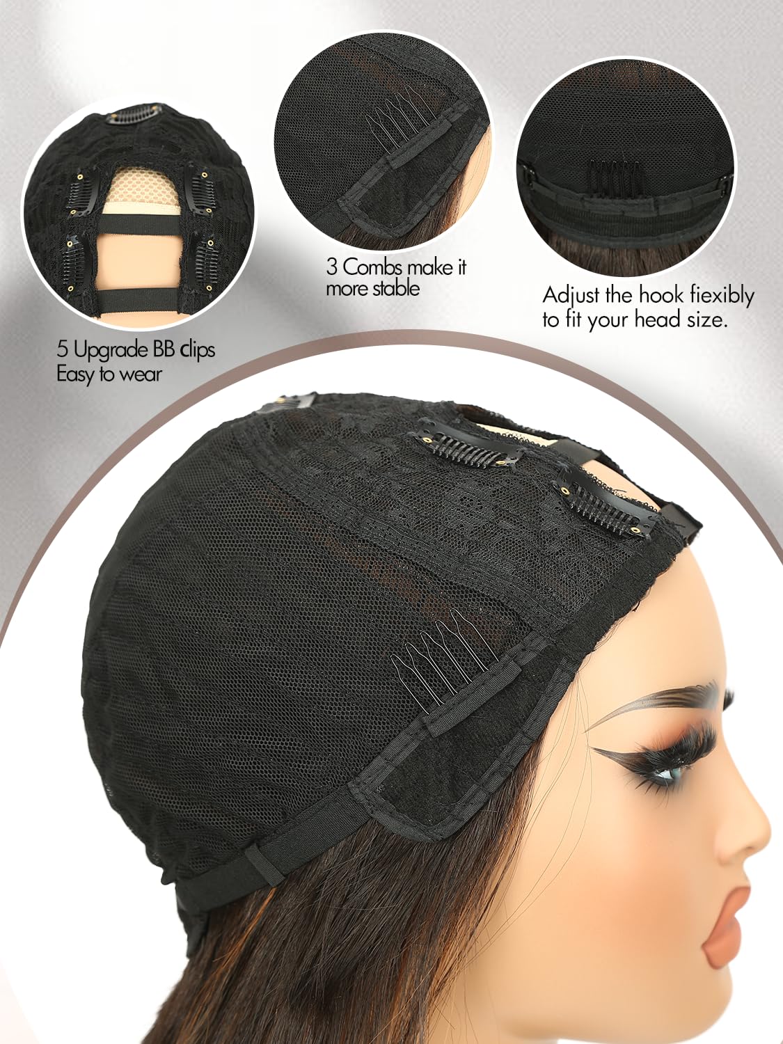 Quantum Love wig next to ruler showing approximate 21.5–23 inch length scale