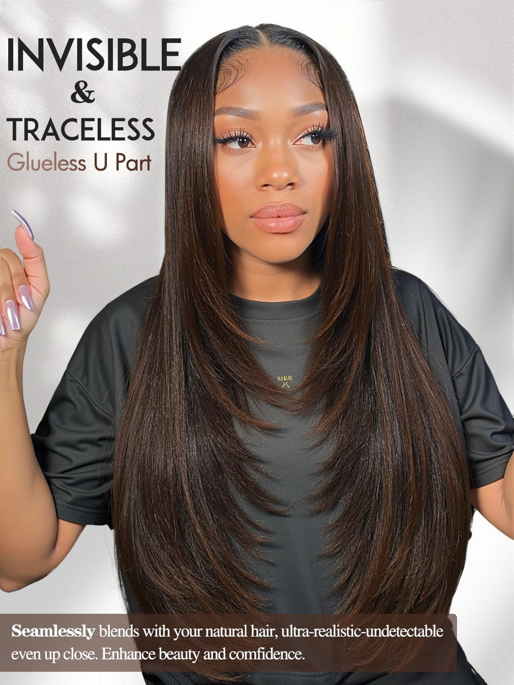 Quantum Love detailed view of U-part opening showing natural scalp blending benefit