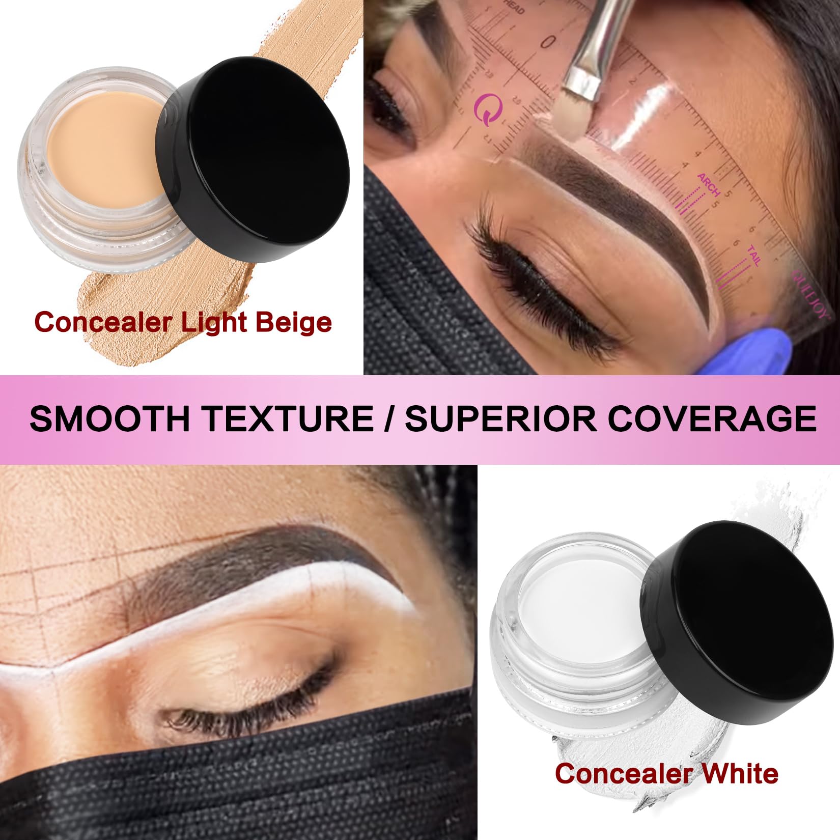 QUEEJOY black and brown pencils with two concealers and brushes, clean pre-draw definition benefit