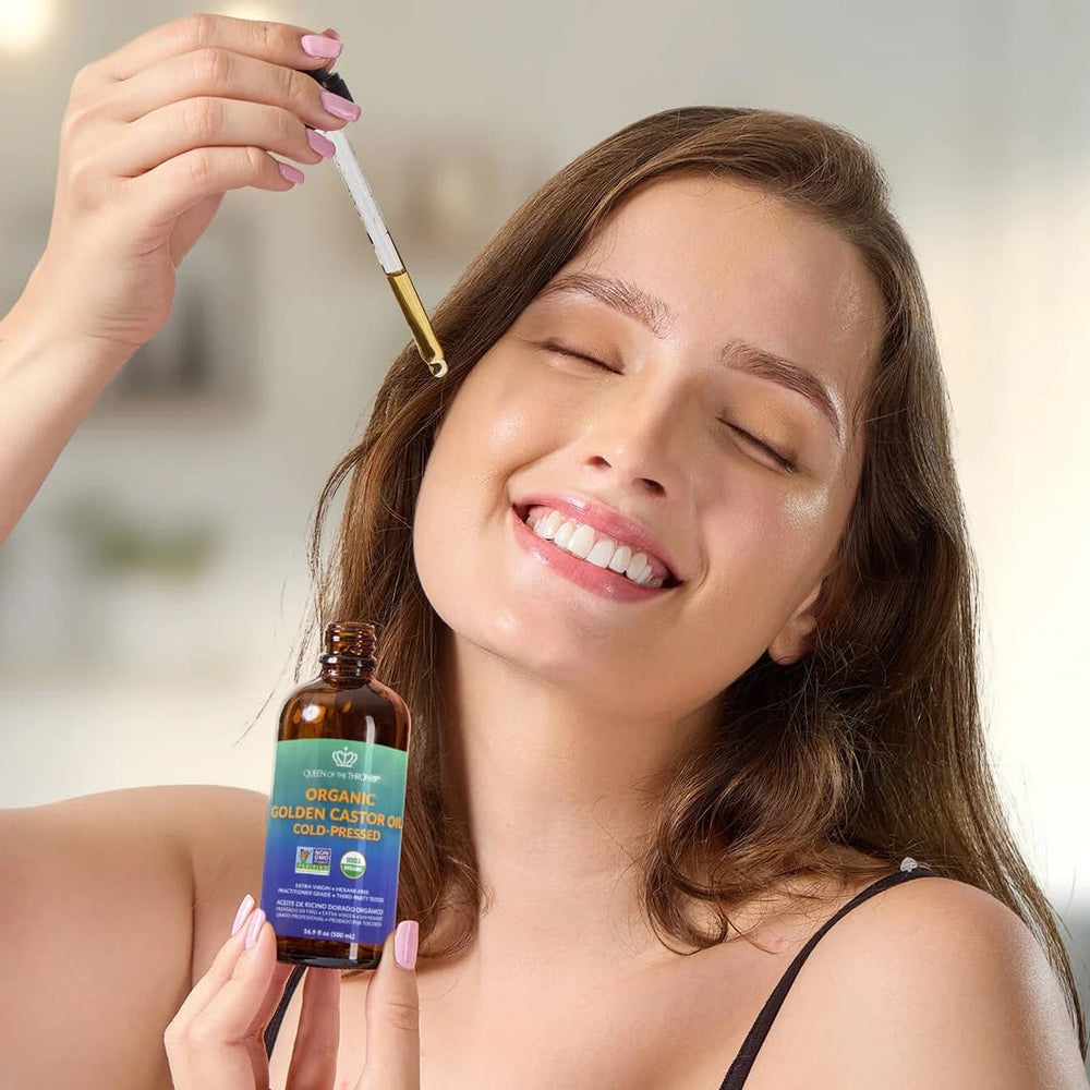 QUEEN OF THE THRONES castor oil pack setup demonstrating gentle self-care use