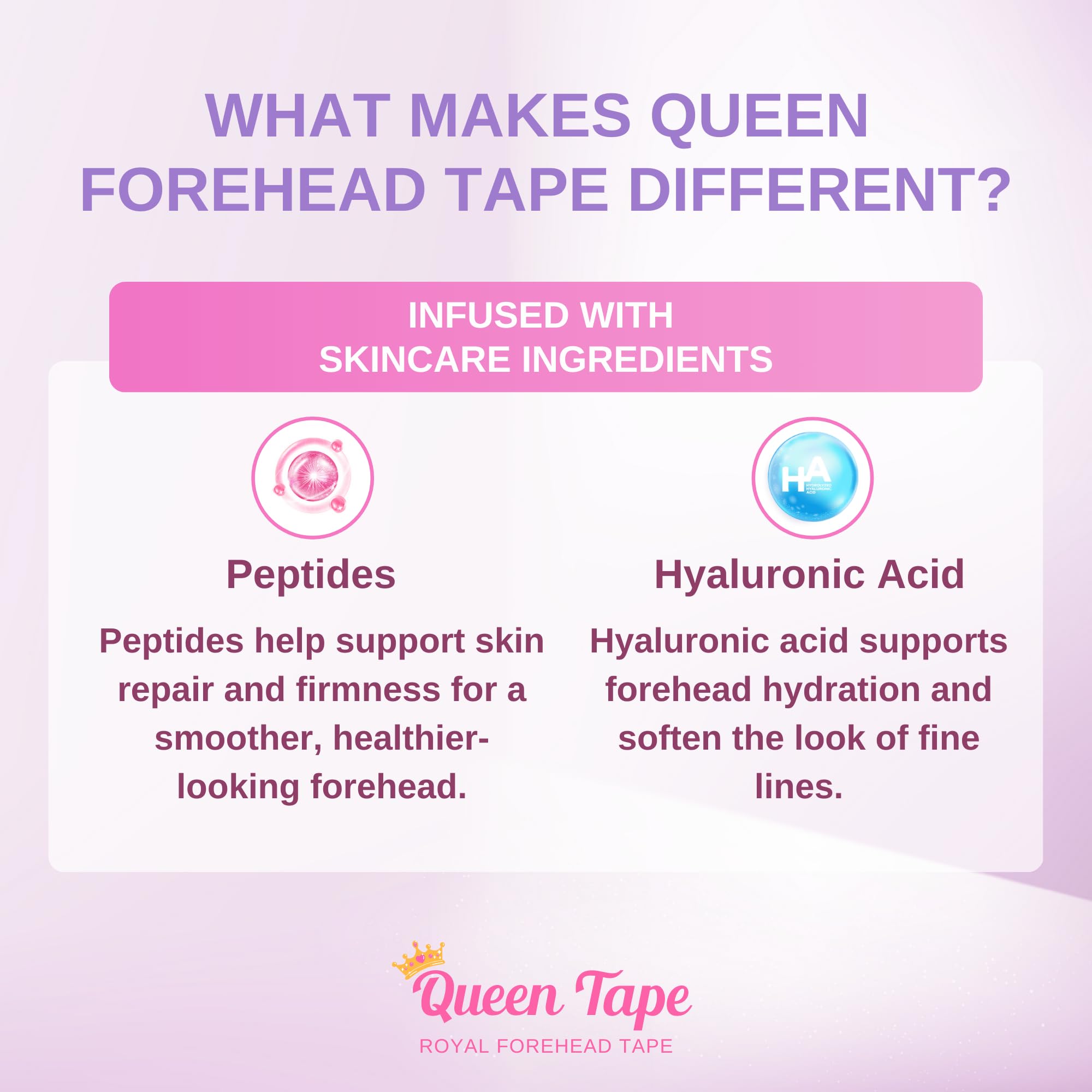 Queen Tape applied to forehead demonstrating wrinkle smoothing overnight