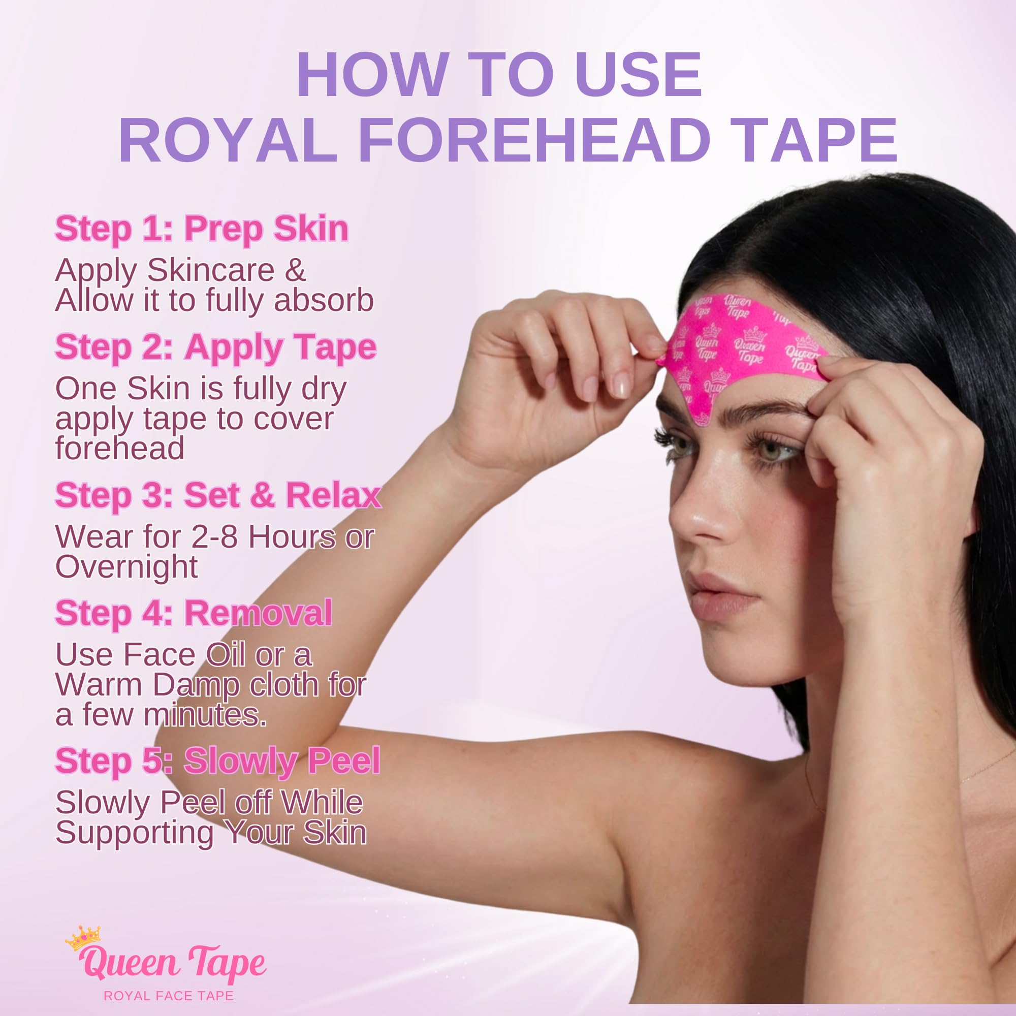 Queen Tape ingredients label close-up showing hyaluronic and peptides benefits