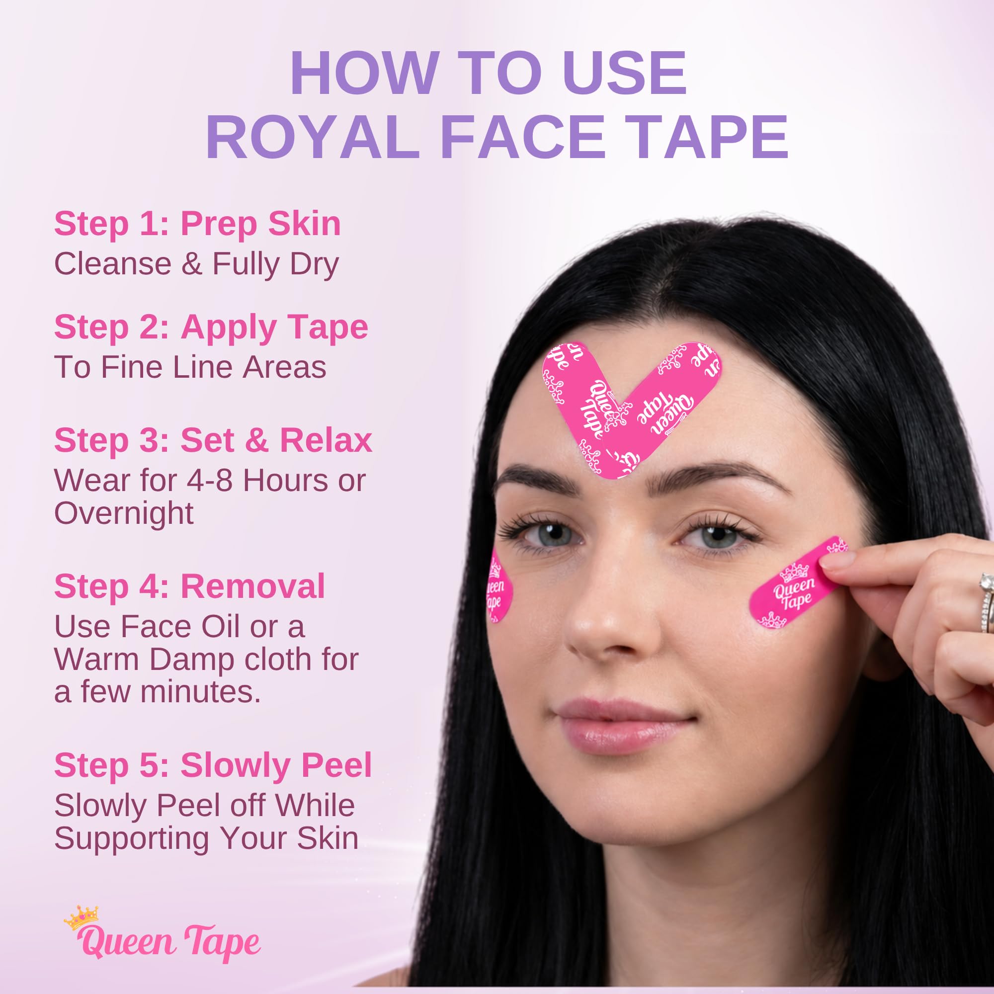 Queen Tape label closeup showing hyaluronic infusion and soothing benefit