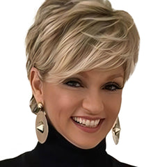 QUEENTAS front view showing layered pixie for natural face framing