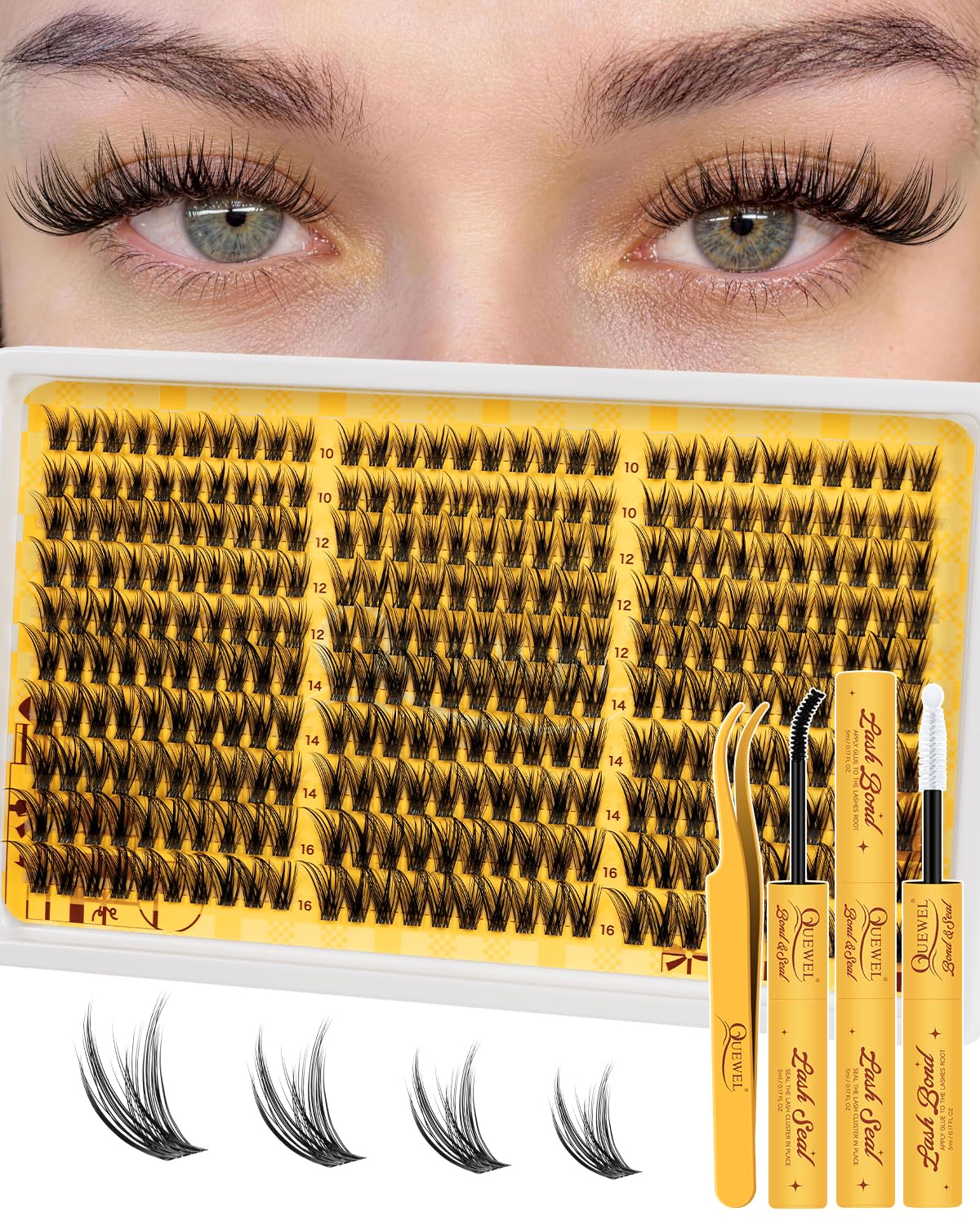 QUEWEL front packaging showing 300PCS kit and included tools for convenience