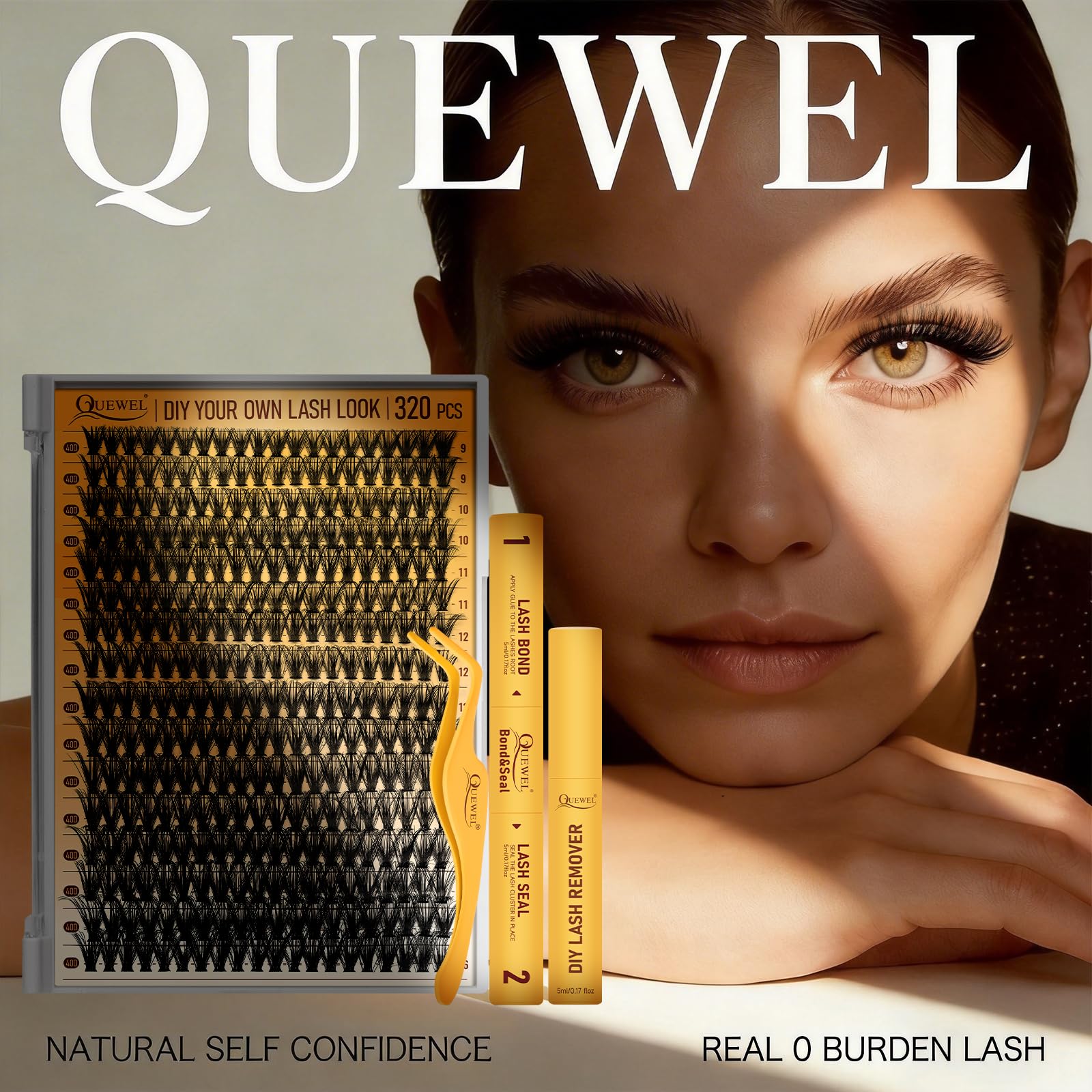 QUEWEL brush-head glue bottle demonstrating controlled adhesive application