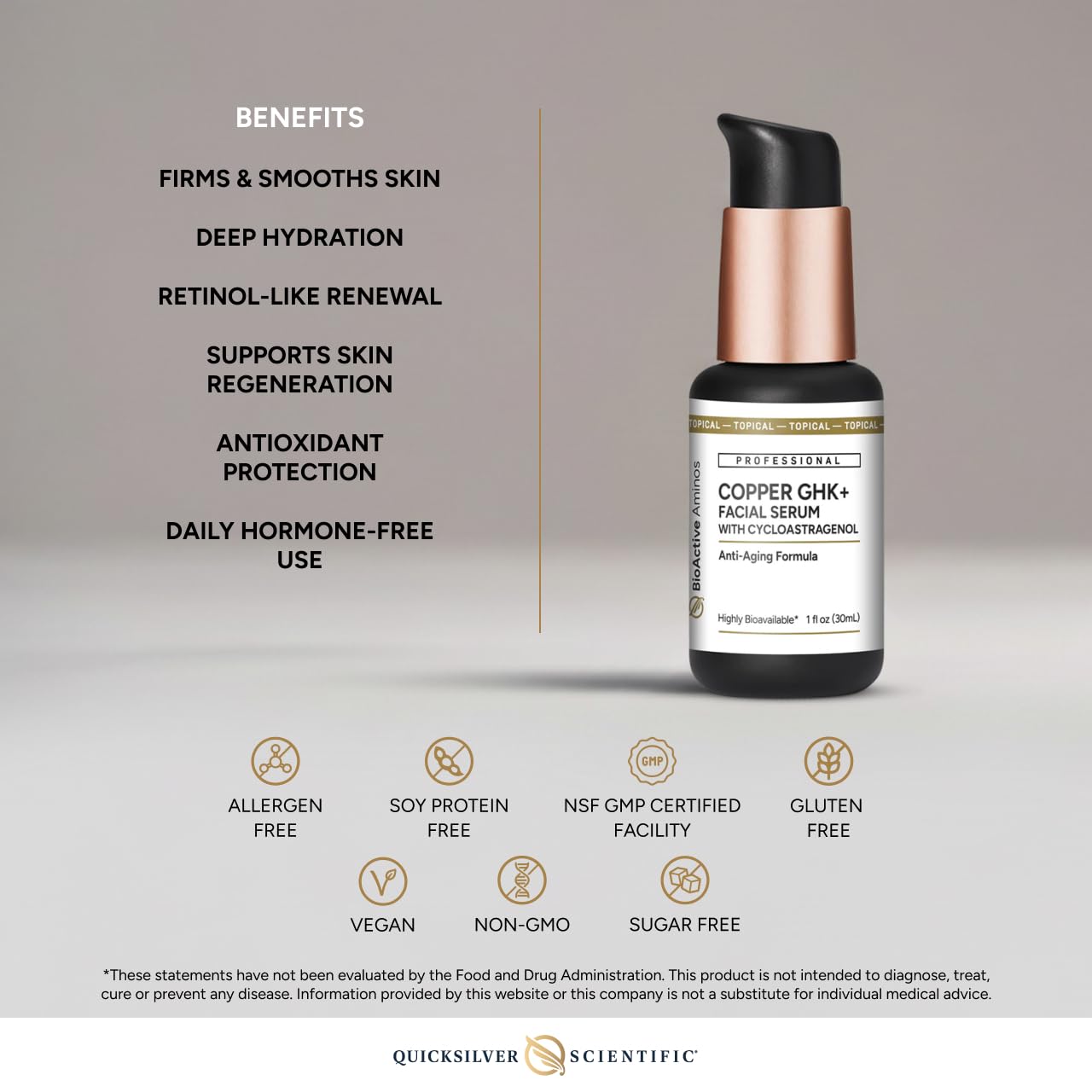 Quicksilver Scientific small serum drop on hand for scale, demonstrates lightweight spreadability