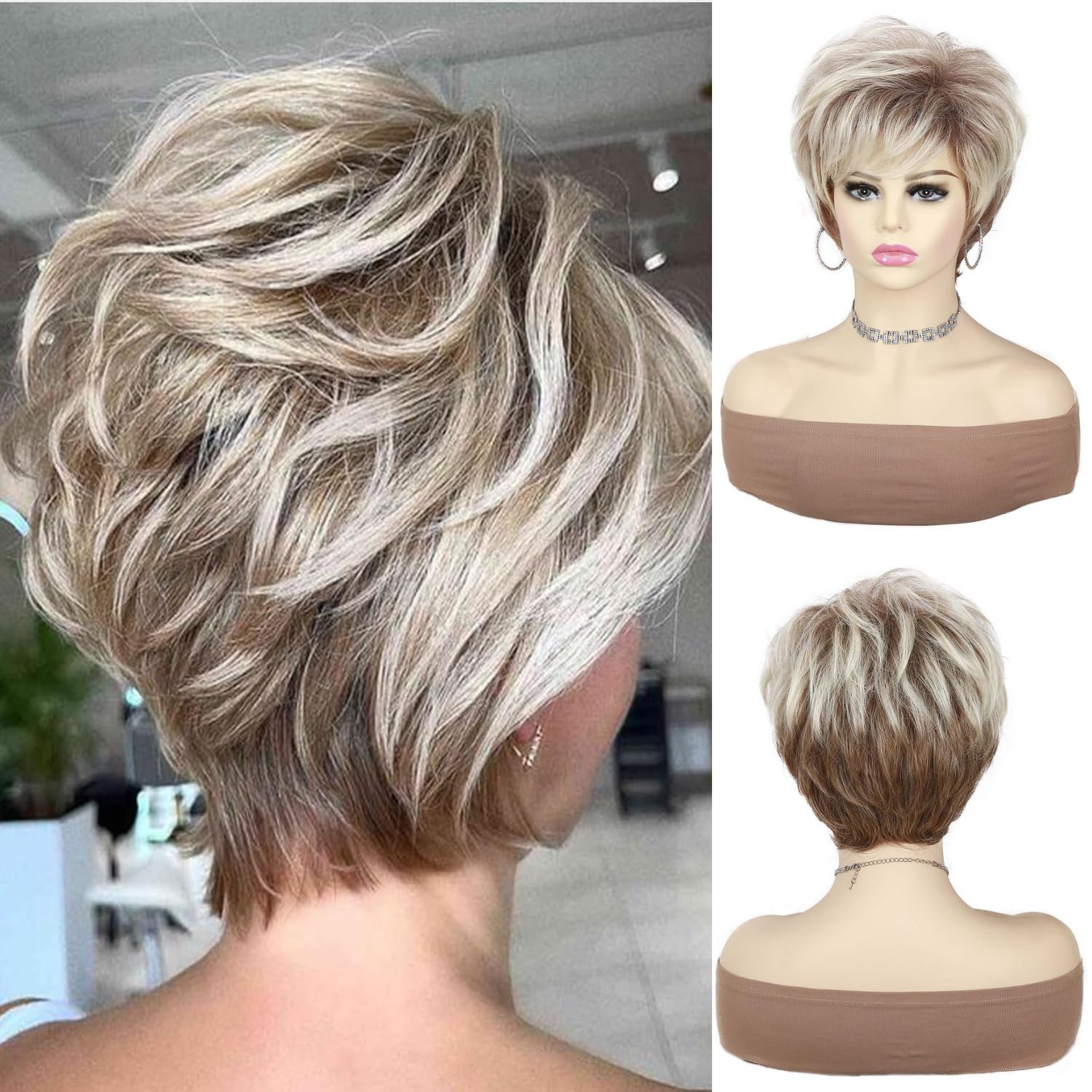 quickwig front view pixie wig showing natural style and easy wear benefits