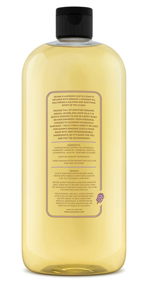 Quinn's bottle beside household items showing 32oz size and economical benefit