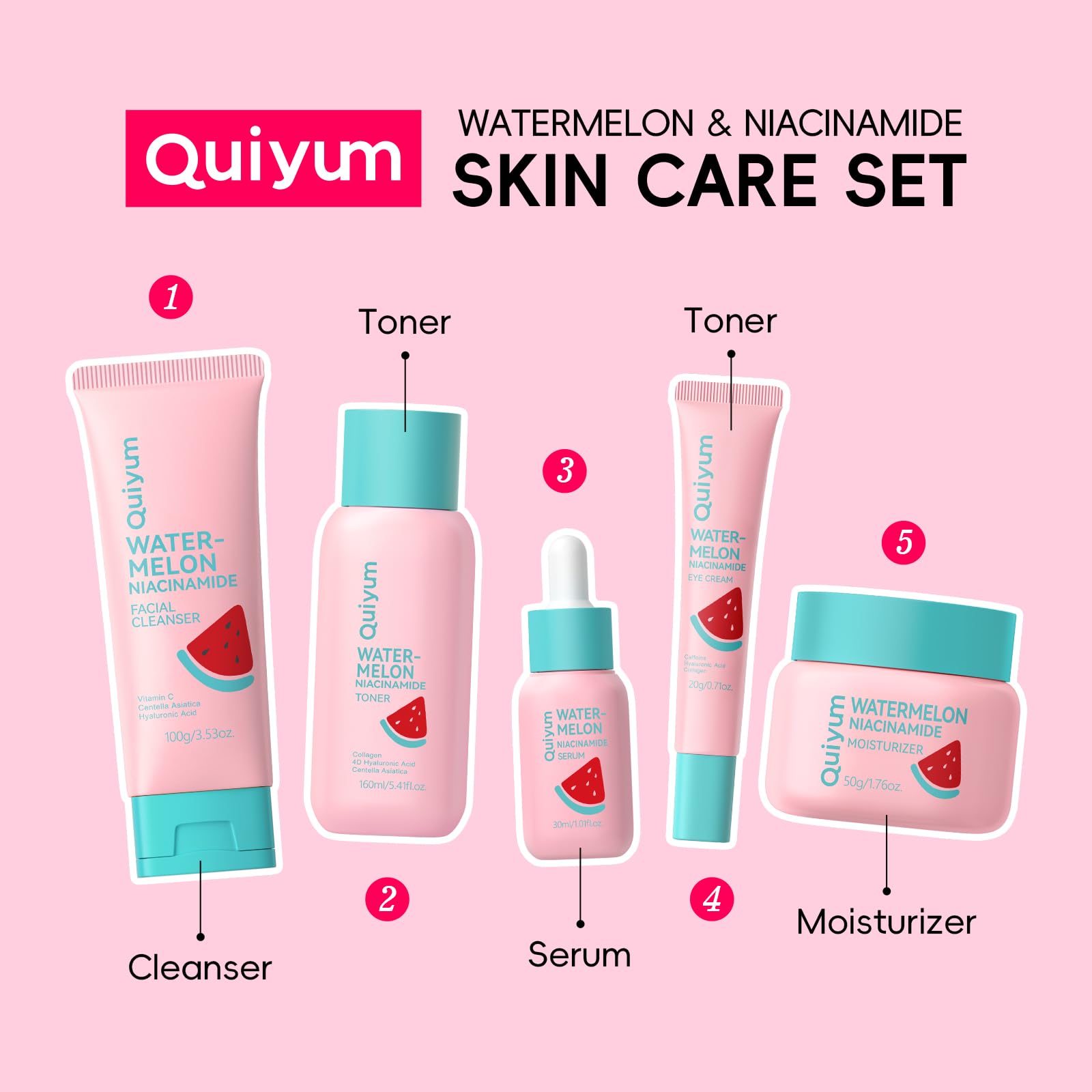 QUIYUM products group flatlay with size comparison for travel convenience