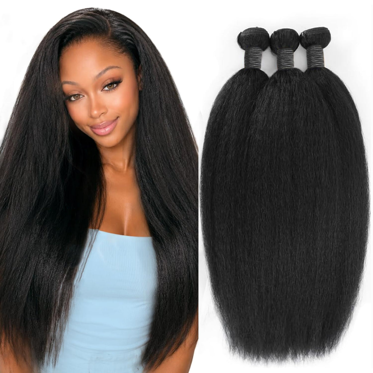QURTQUT front packaging showing three kinky straight bundles and natural look