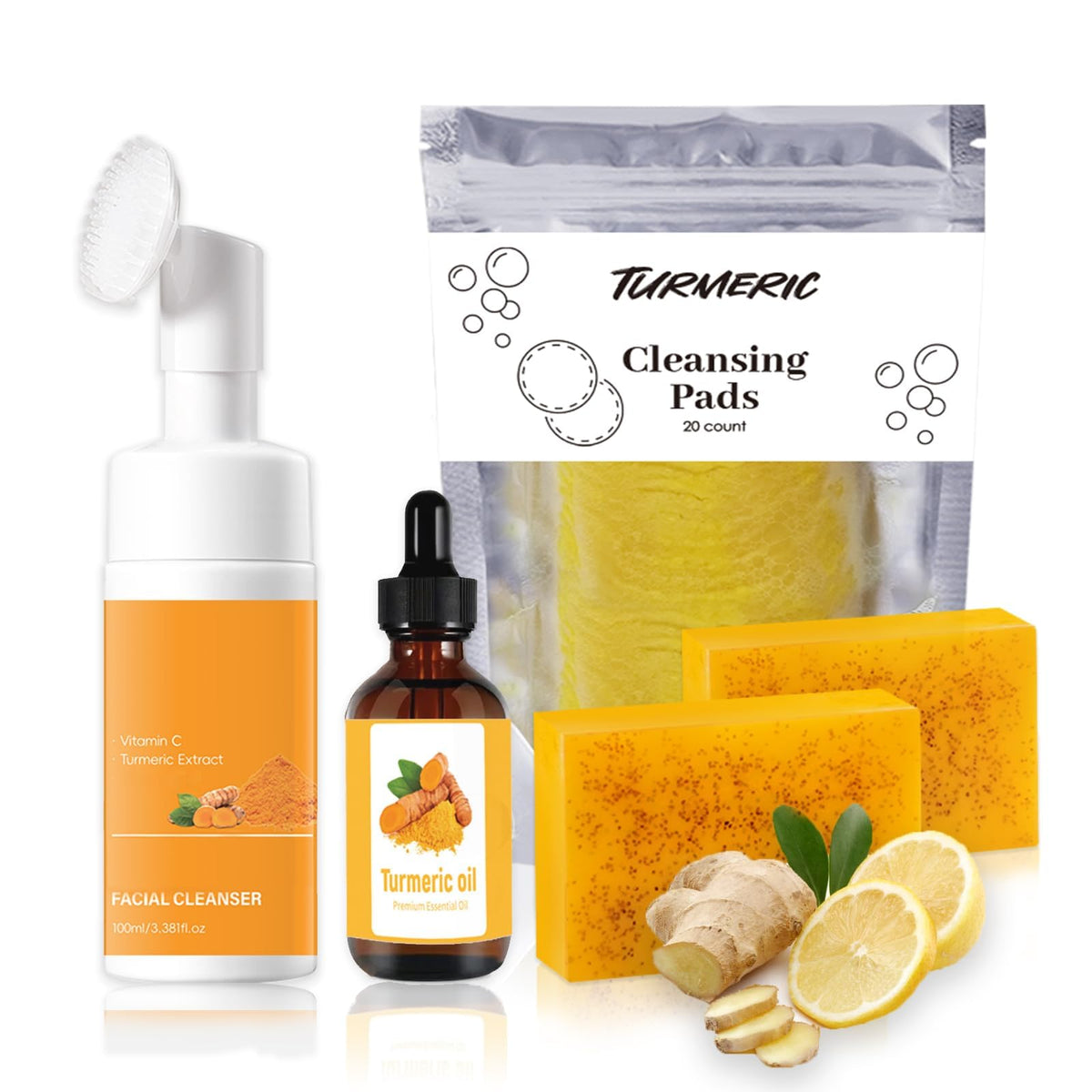 qvkzl front packaging showing the full turmeric wash kit for convenient skincare
