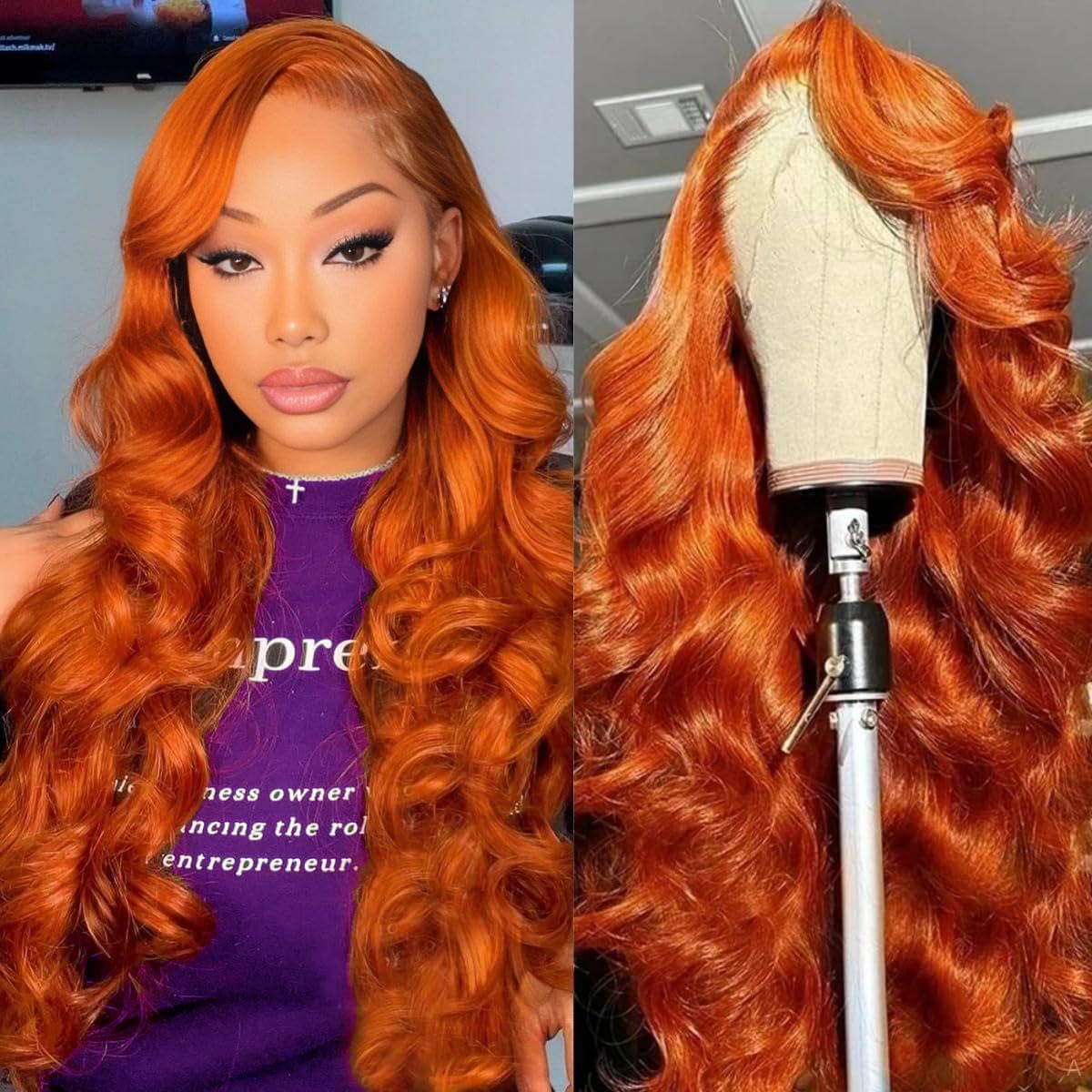 QZOQZO front view of ginger 13x4 lace wig shows natural hairline benefit