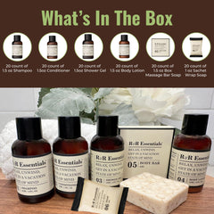 R&R Essentials toiletries staged in bathroom showing elevated guest experience