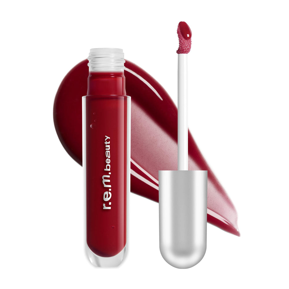 r.e.m. beauty front packaging showing glossy balm and shade