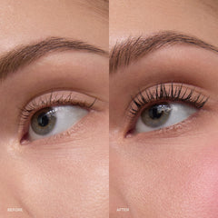 r.e.m. beauty swatch of mascara texture on white surface, smooth buildable finish benefit