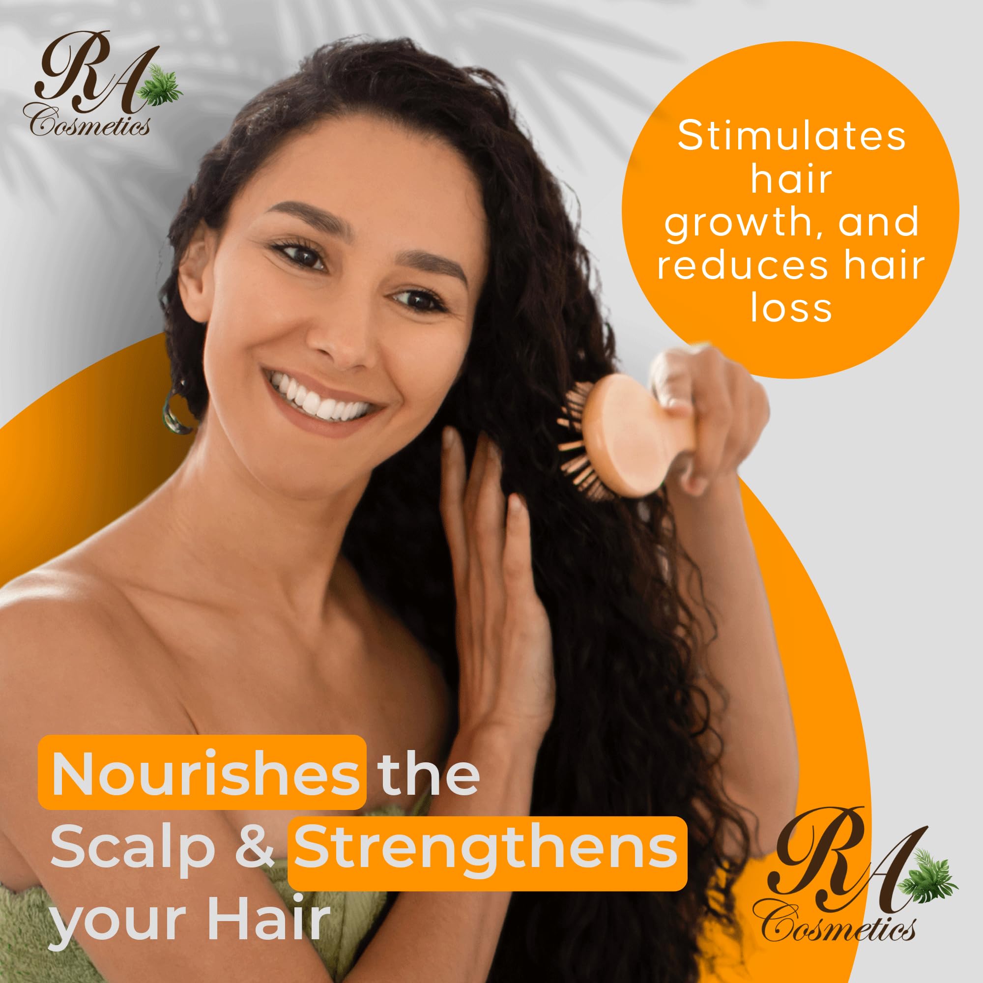 RA COSMETICS before and after hair showing reduced frizz and improved manageability