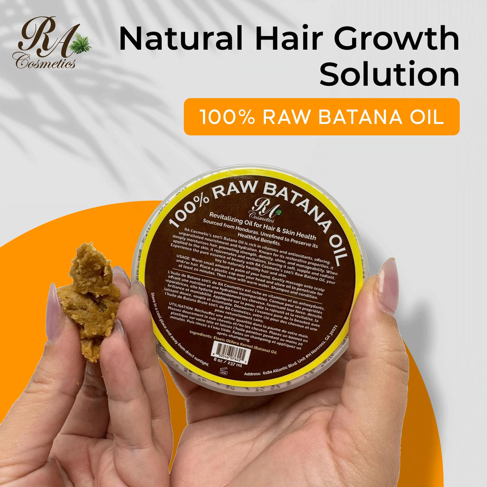 RA COSMETICS open jar showing rich unrefined Batana oil texture for deep moisture