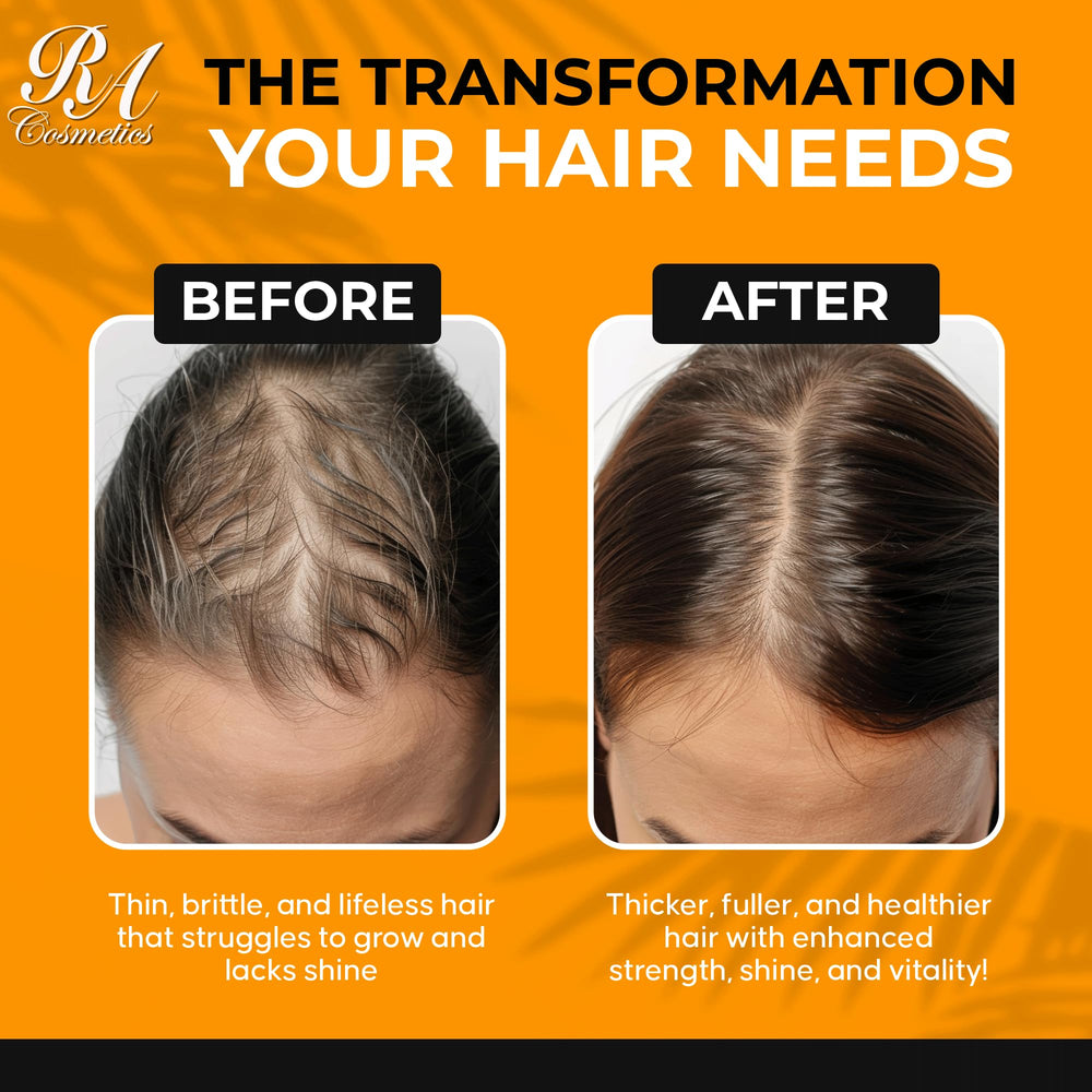 RA COSMETICS applied on styled hair showing glossy, smooth finish for shine