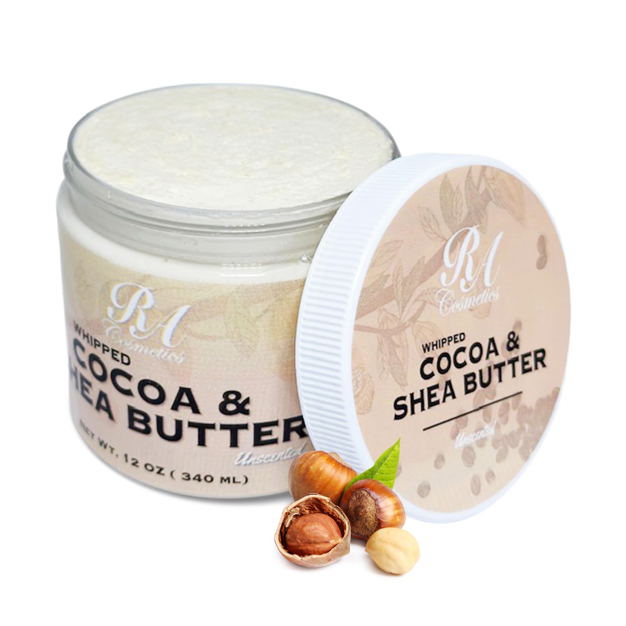 RA COSMETICS front jar view showing unscented whipped butter benefits