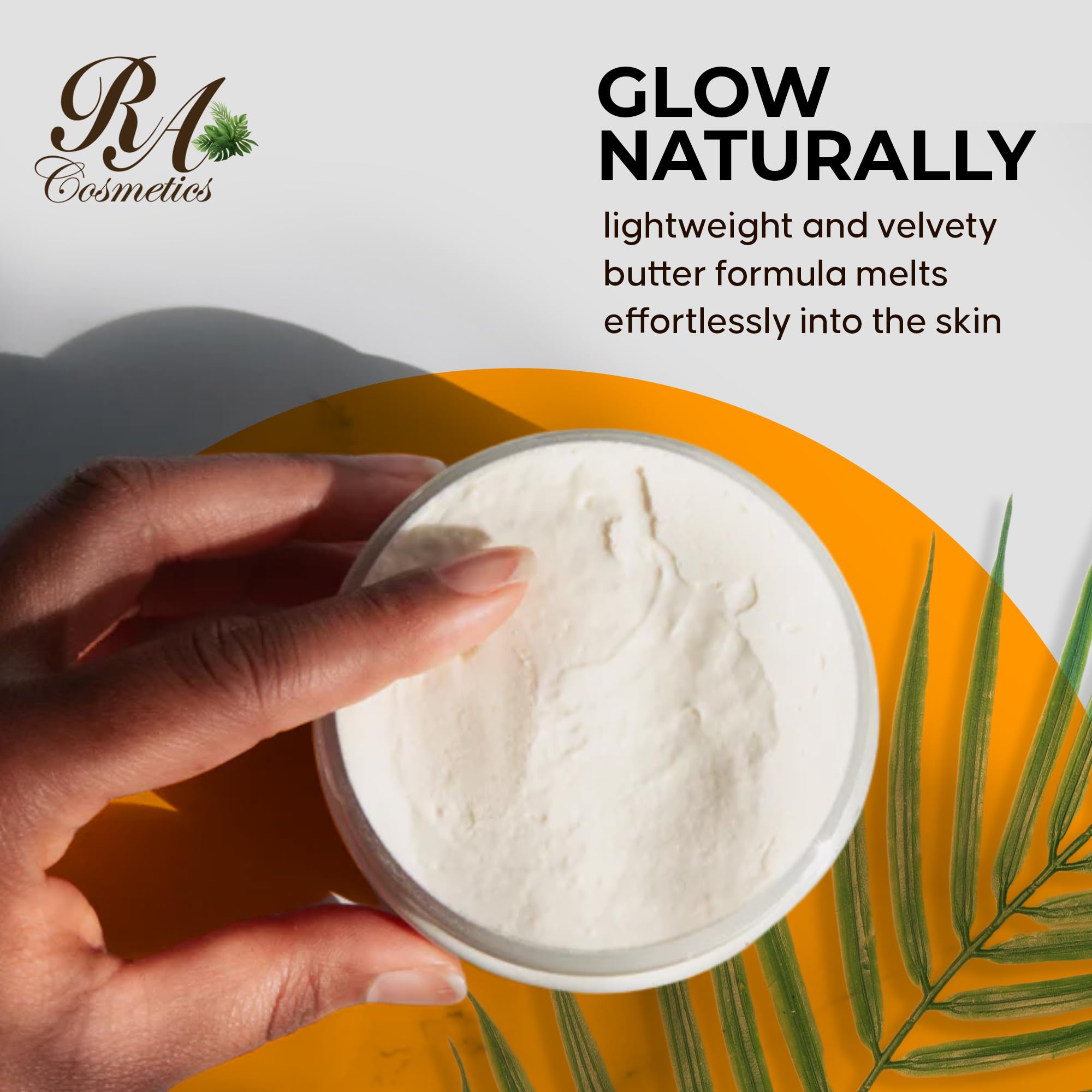 RA COSMETICS cocoa shea coconut ingredients arranged showing natural-source benefit