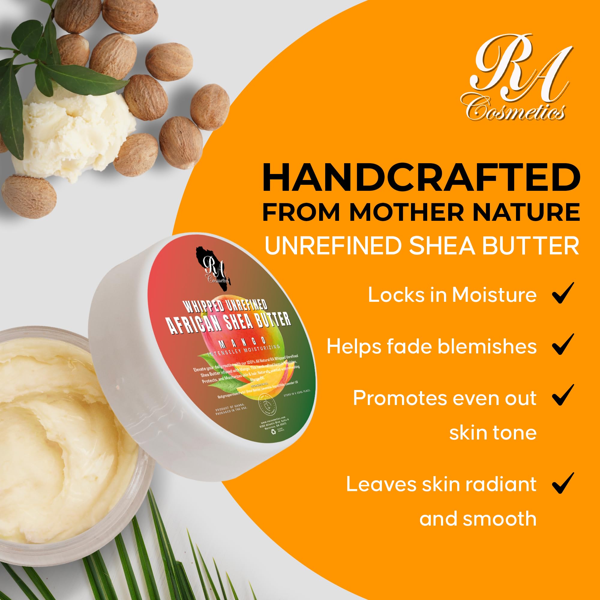 RA COSMETICS open jar top-down view showing rich unrefined butter quality