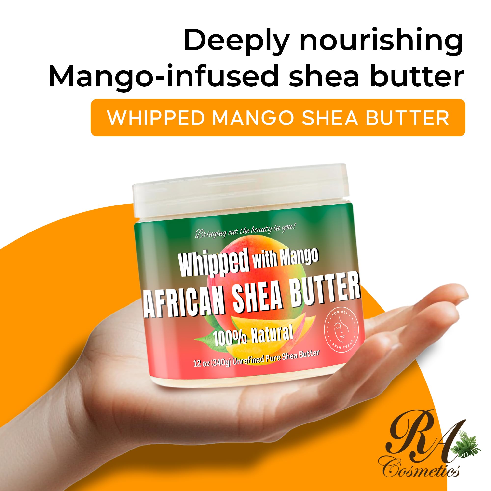 RA COSMETICS whipped shea butter texture close-up showing creamy spreadability