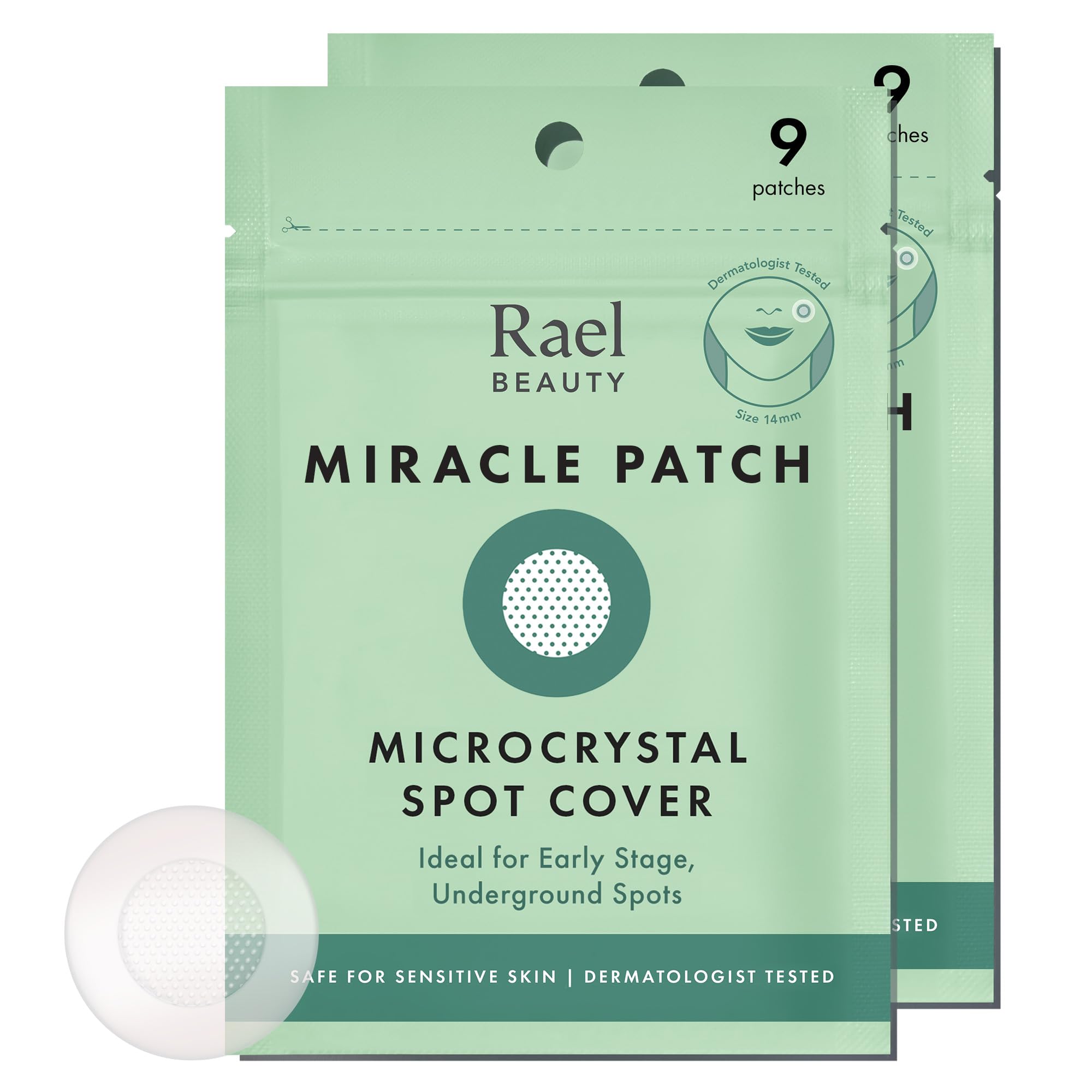 Rael front packaging showing 18-count patches and product benefit of discreet spot care