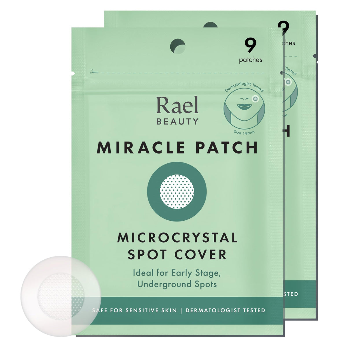 Rael front packaging showing 18-count patches and product benefit of discreet spot care
