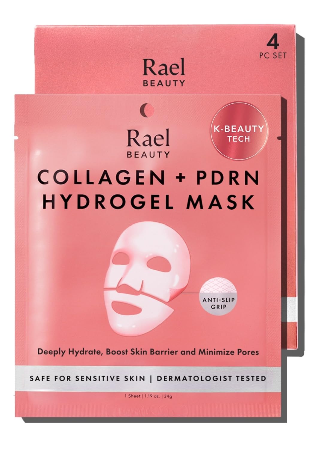 Rael front packaging showing hydrating sheet masks and benefits