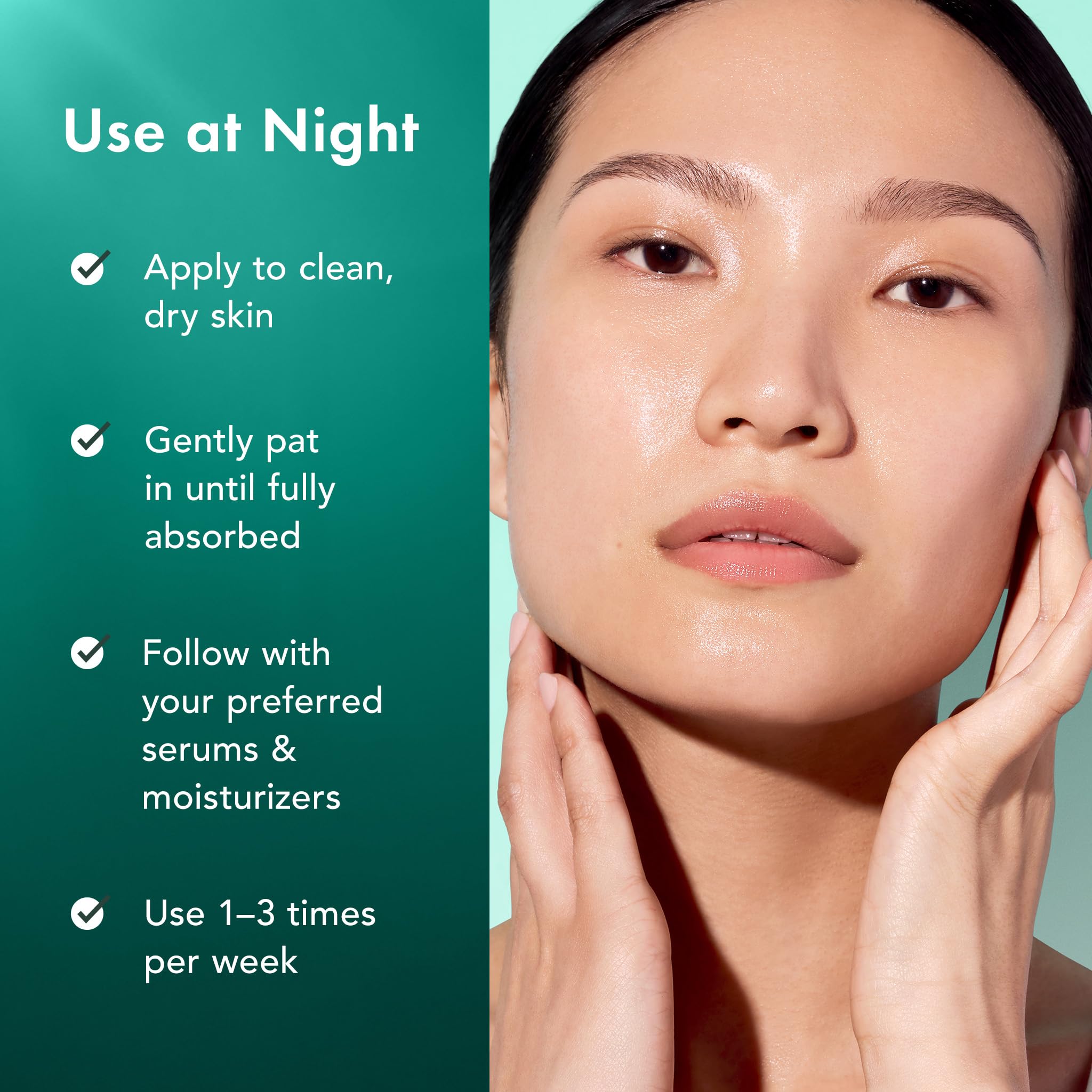 Rael applying serum on cheek to demonstrate gentle skin smoothing