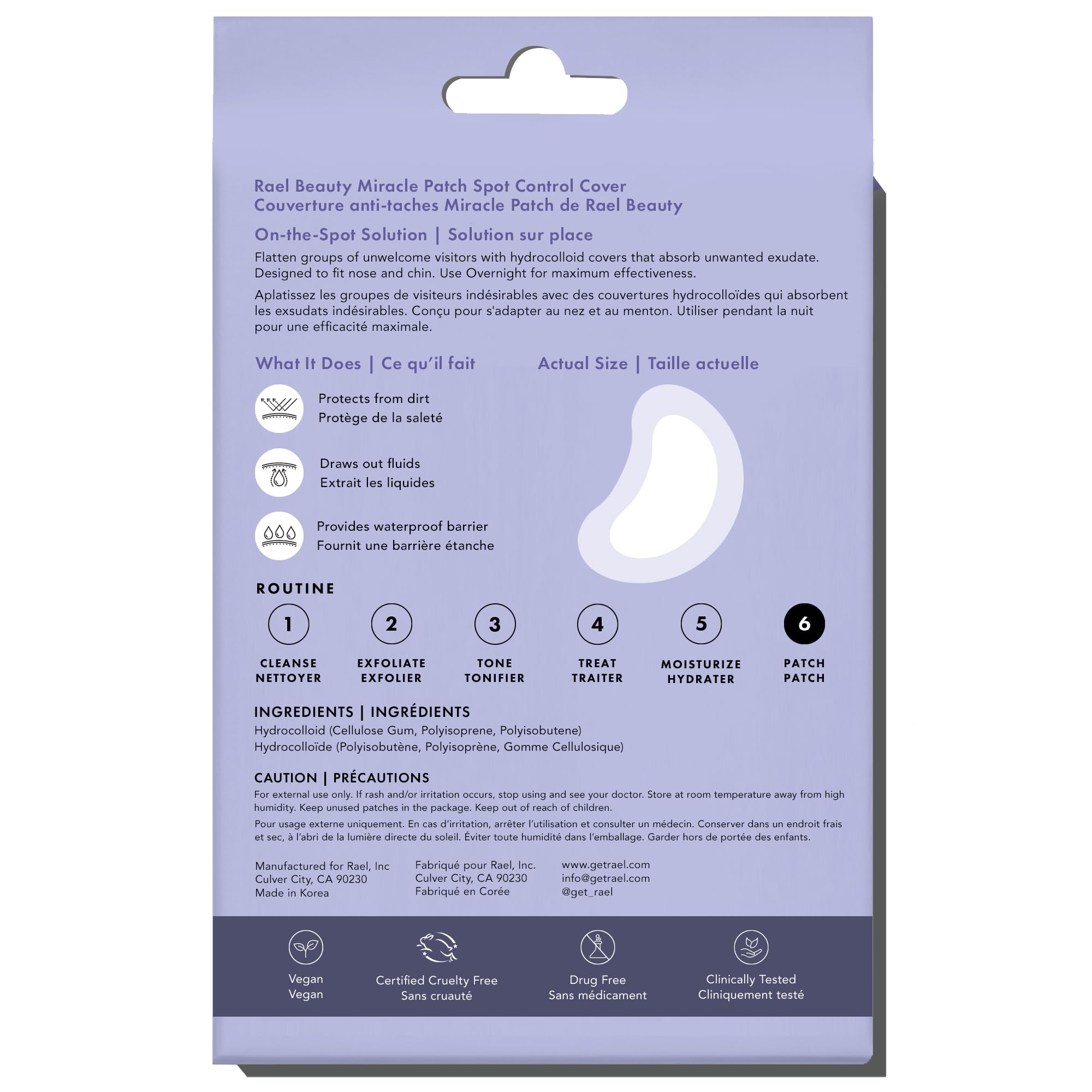 Rael patches staged with skincare items highlighting gentle hypoallergenic use