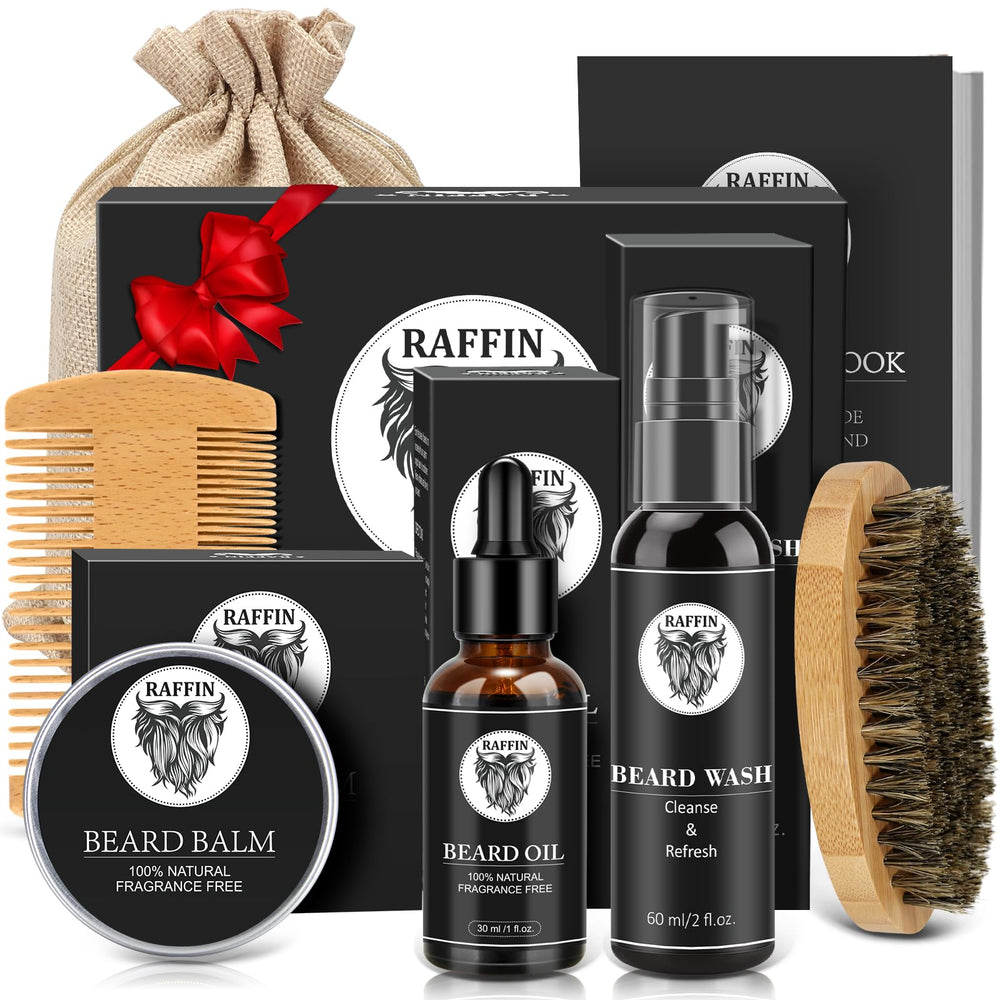 RAFFIN beard kit front packaging showing elegant gift-ready box and contents