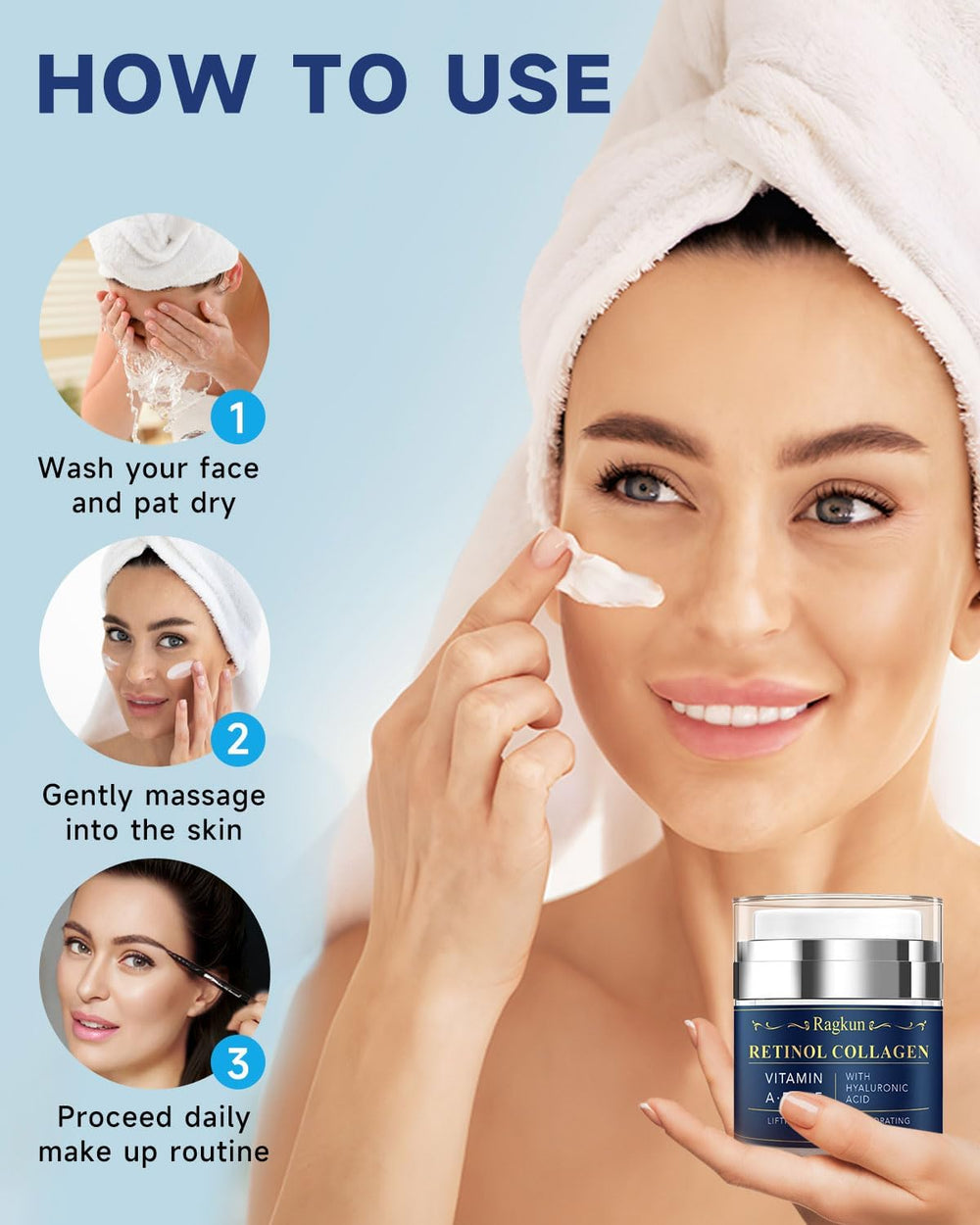 Ragkun ingredient highlights retinol and collagen display emphasizing active anti-aging benefits