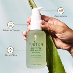 Rahua foam texture from pump illustrating airy mousse for lightweight lift