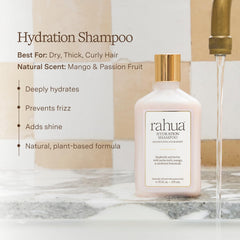 Rahua hydration shampoo back label highlighting natural ingredients and sourcing