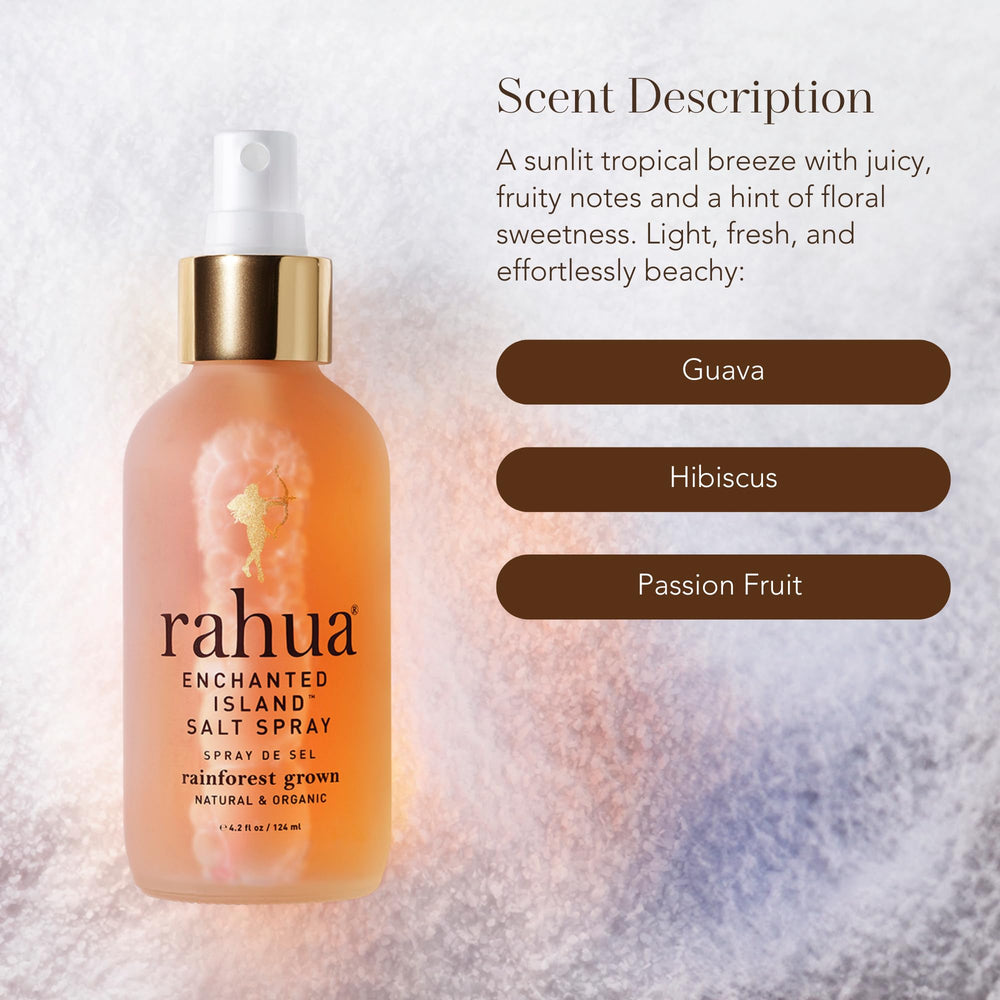 Rahua bottle in hand for scale illustrating travel-friendly size