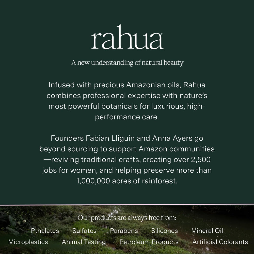 Rahua shampoo bottle in bathroom routine suggesting luxurious daily cleansing