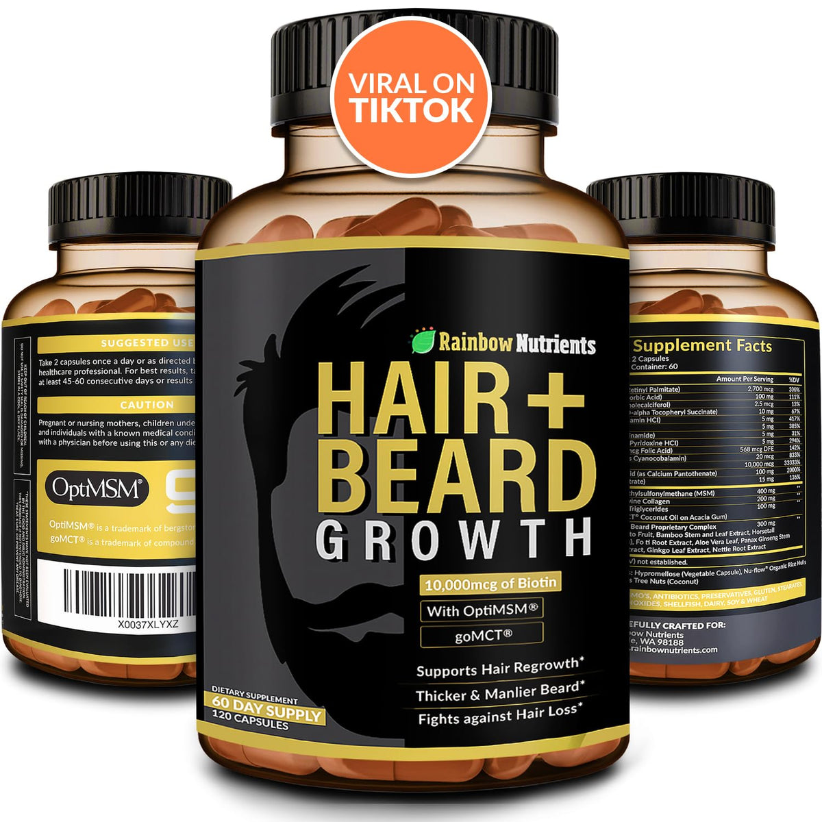 Rainbow Nutrients front packaging showing product benefits for fuller hair
