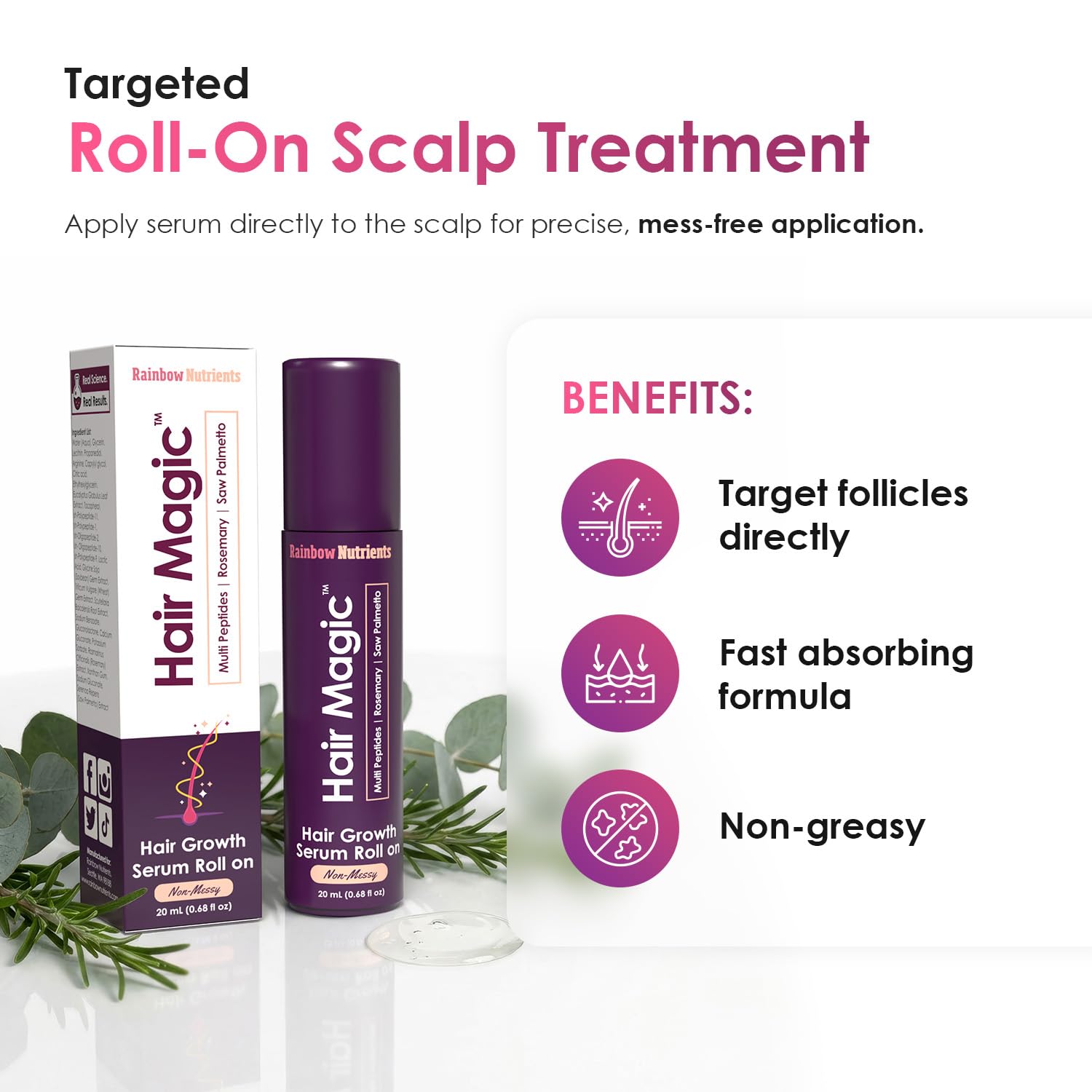 Rainbow Nutrients applied to eyebrow area for precise grooming and fuller look