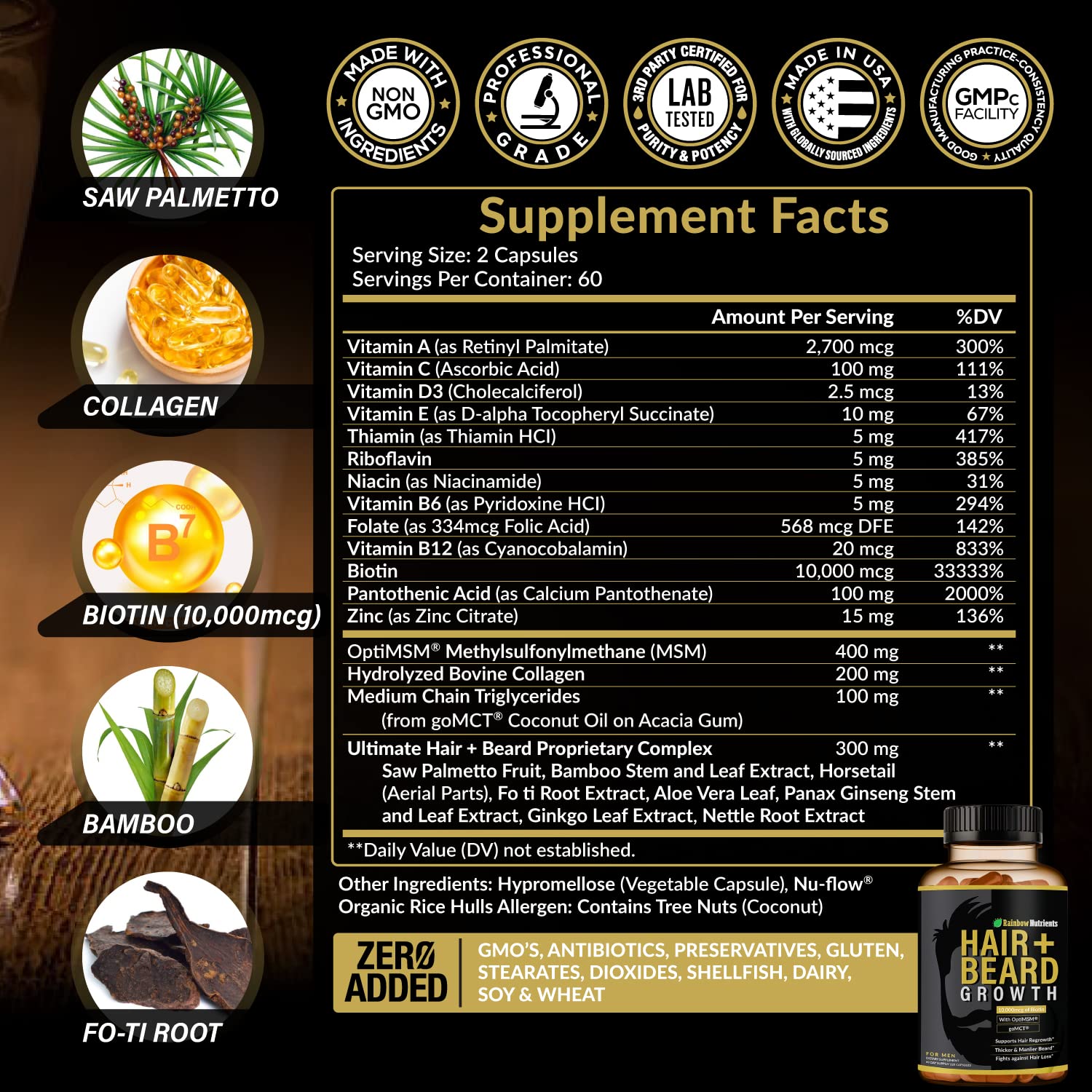 Rainbow Nutrients open bottle with tablets highlighting daily supply benefit