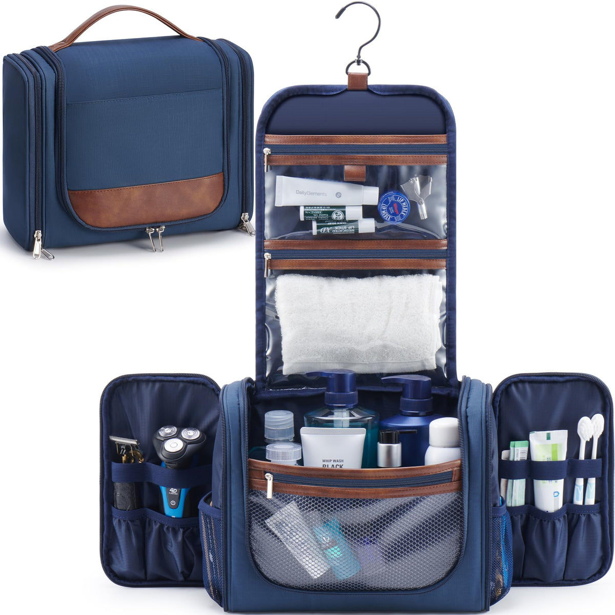 Ralnitote front view navy bag showing organized exterior pockets and elegant trim