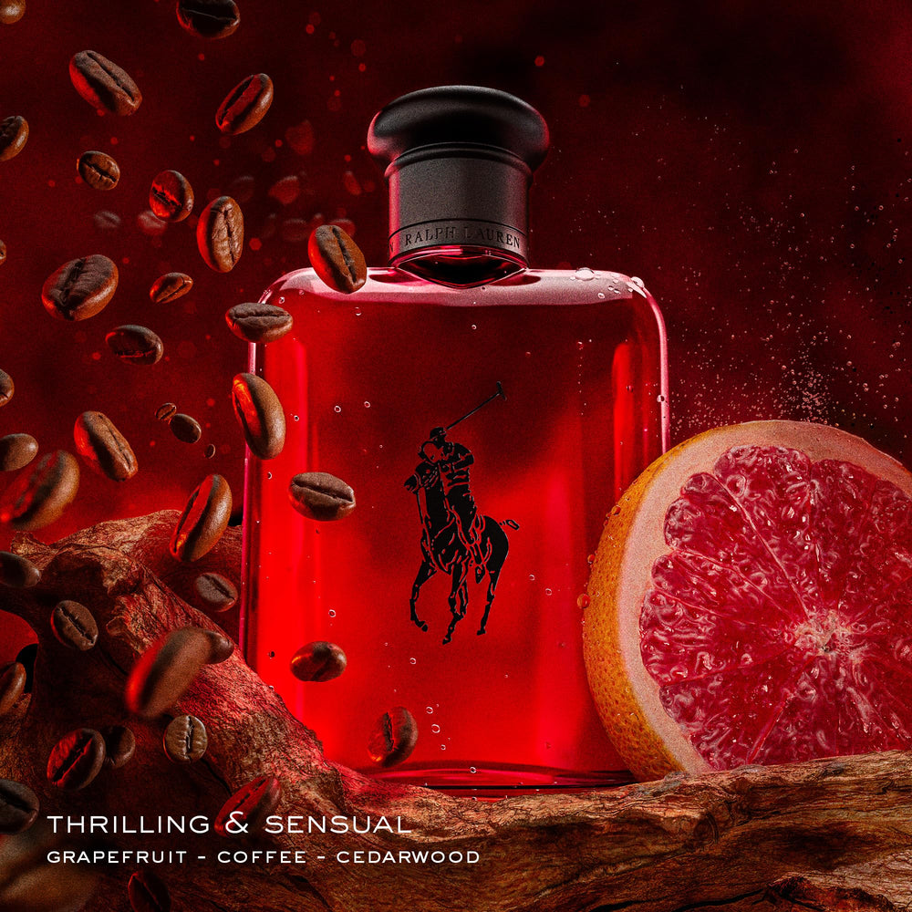 Close-up of bottle curvature highlighting Ralph Lauren detailing for premium feel