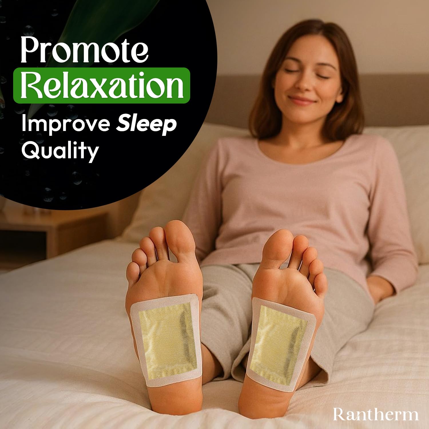 Rantherm single foot patch close-up showing material and comfortable adhesive benefit