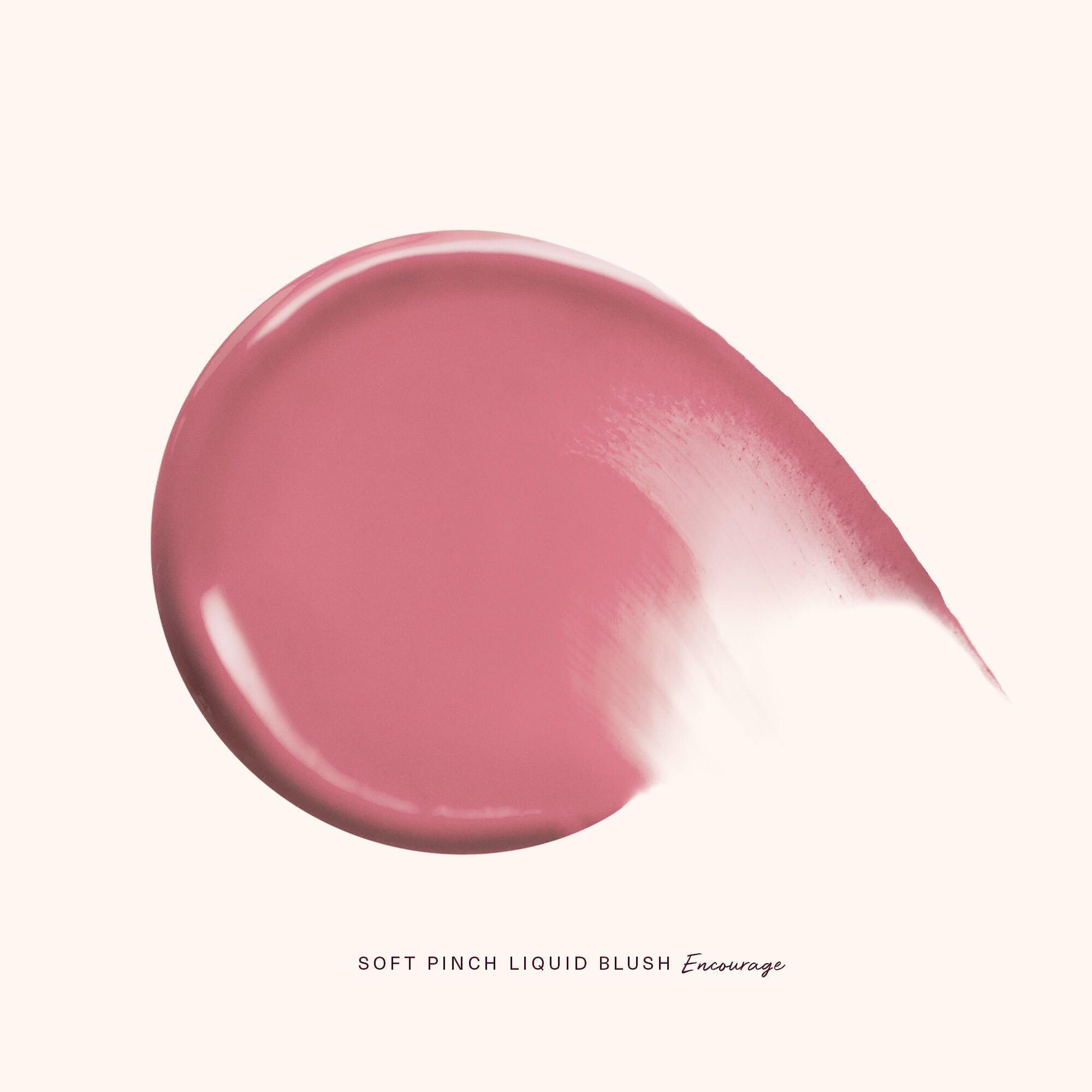 Rare Beauty blush swatch on skin showing true Encourage shade and blendability benefit