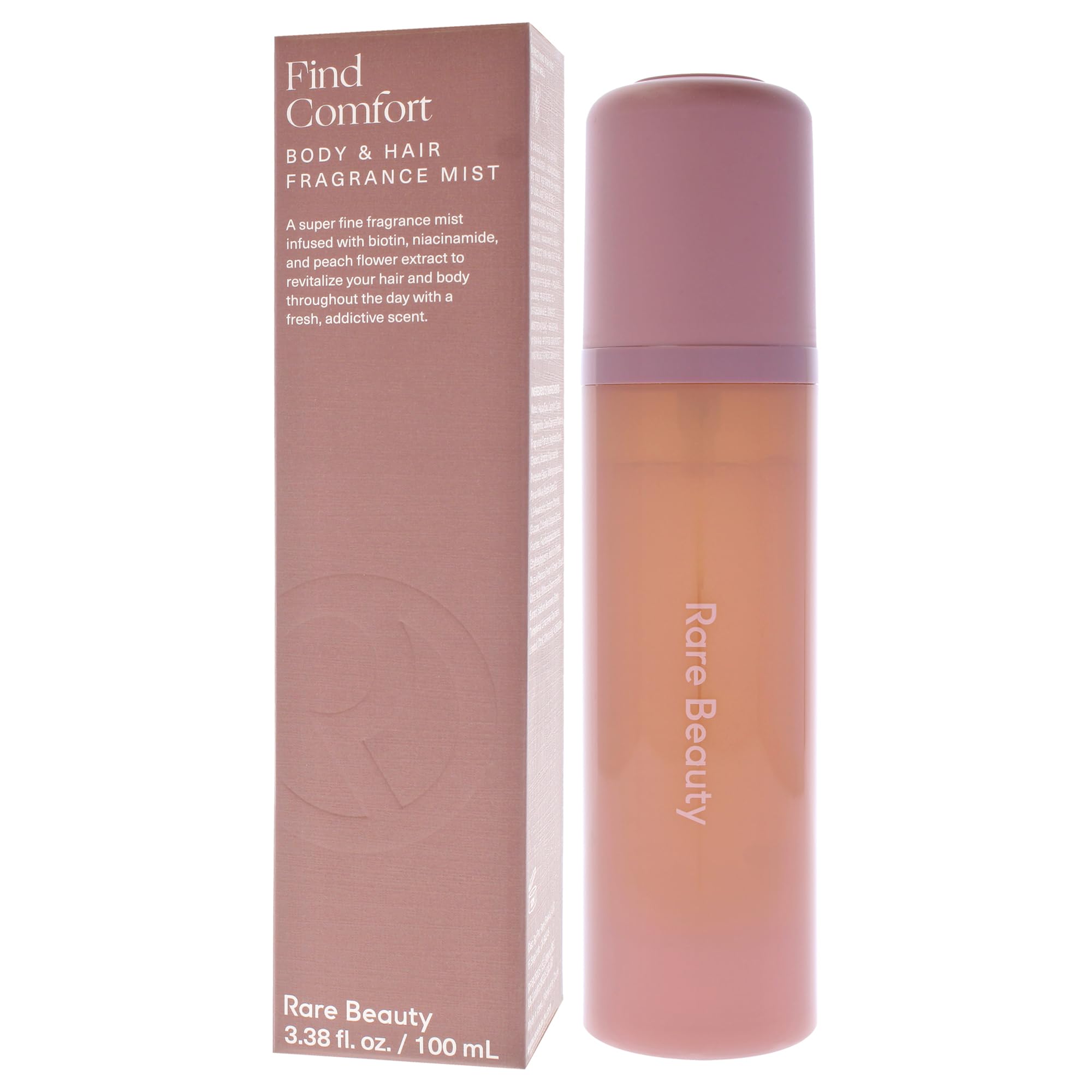 Rare Beauty mist on hair ends showing softening effect and non-greasy finish